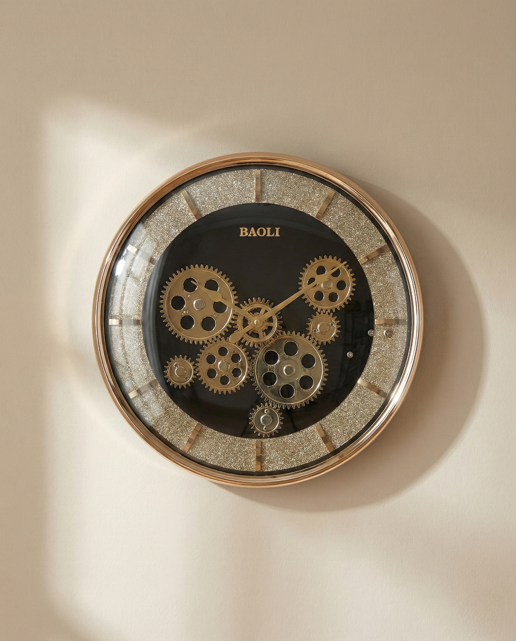 Luxury Gear Design Wall Clock with Gold Frame | Silent Quartz | Modern Designer Wall Clock