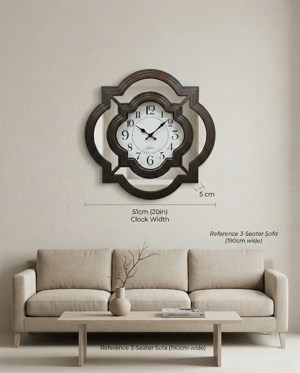 Geometric Layered Wall Clock 24 Inch Decorative Silent Quartz Wall Clock with Mirror Panels
