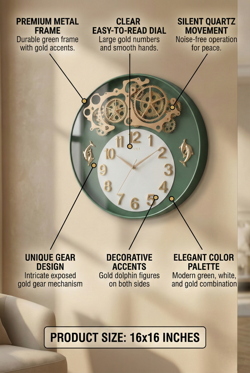 Luxury Skeleton Gear Wall Clock 16 Inch – Silent Quartz Designer Clock