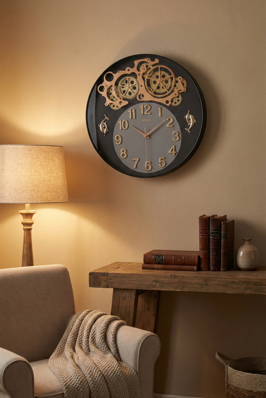 Luxury Skeleton Gear Wall Clock 16 Inch – Silent Quartz Designer Clock