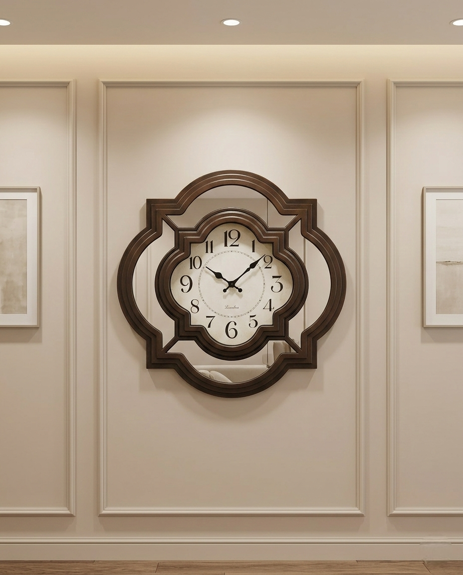 Geometric Layered Wall Clock 24 Inch Decorative Silent Quartz Wall Clock with Mirror Panels