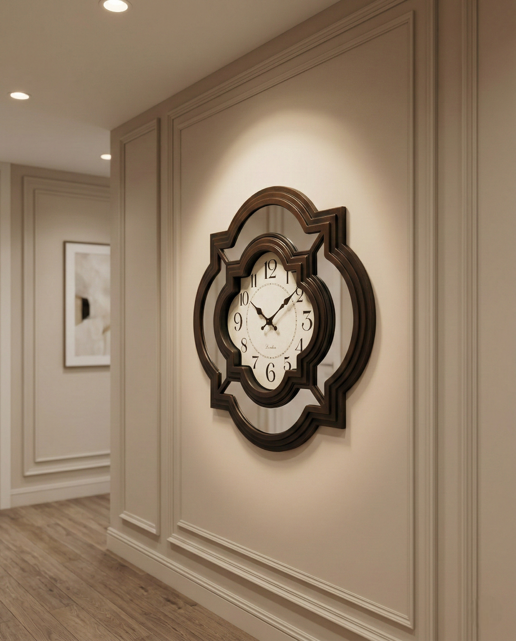 Geometric Layered Wall Clock 24 Inch Decorative Silent Quartz Wall Clock with Mirror Panels