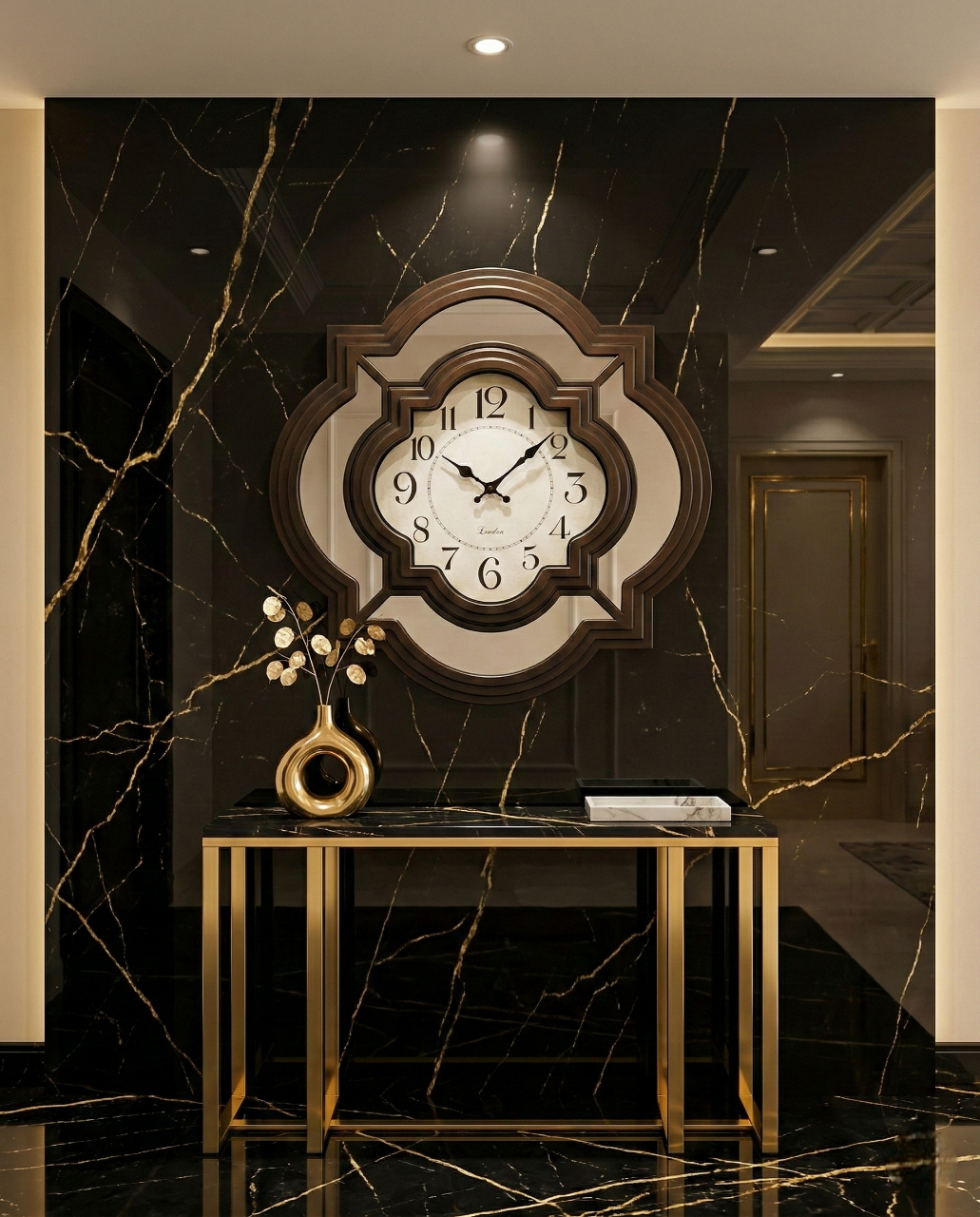 Geometric Layered Wall Clock 24 Inch Decorative Silent Quartz Wall Clock with Mirror Panels