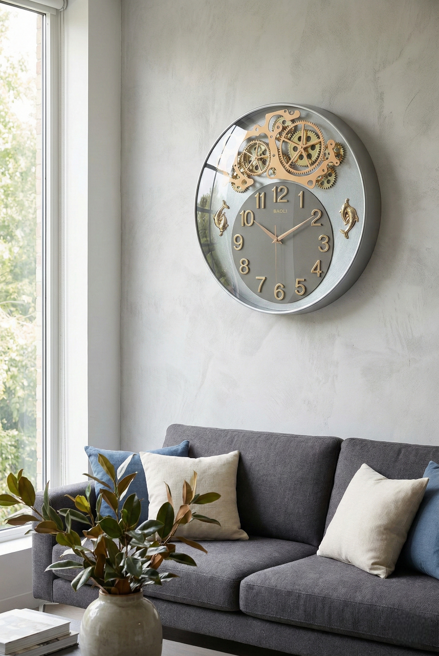 Luxury Skeleton Gear Wall Clock 16 Inch – Silent Quartz Designer Clock