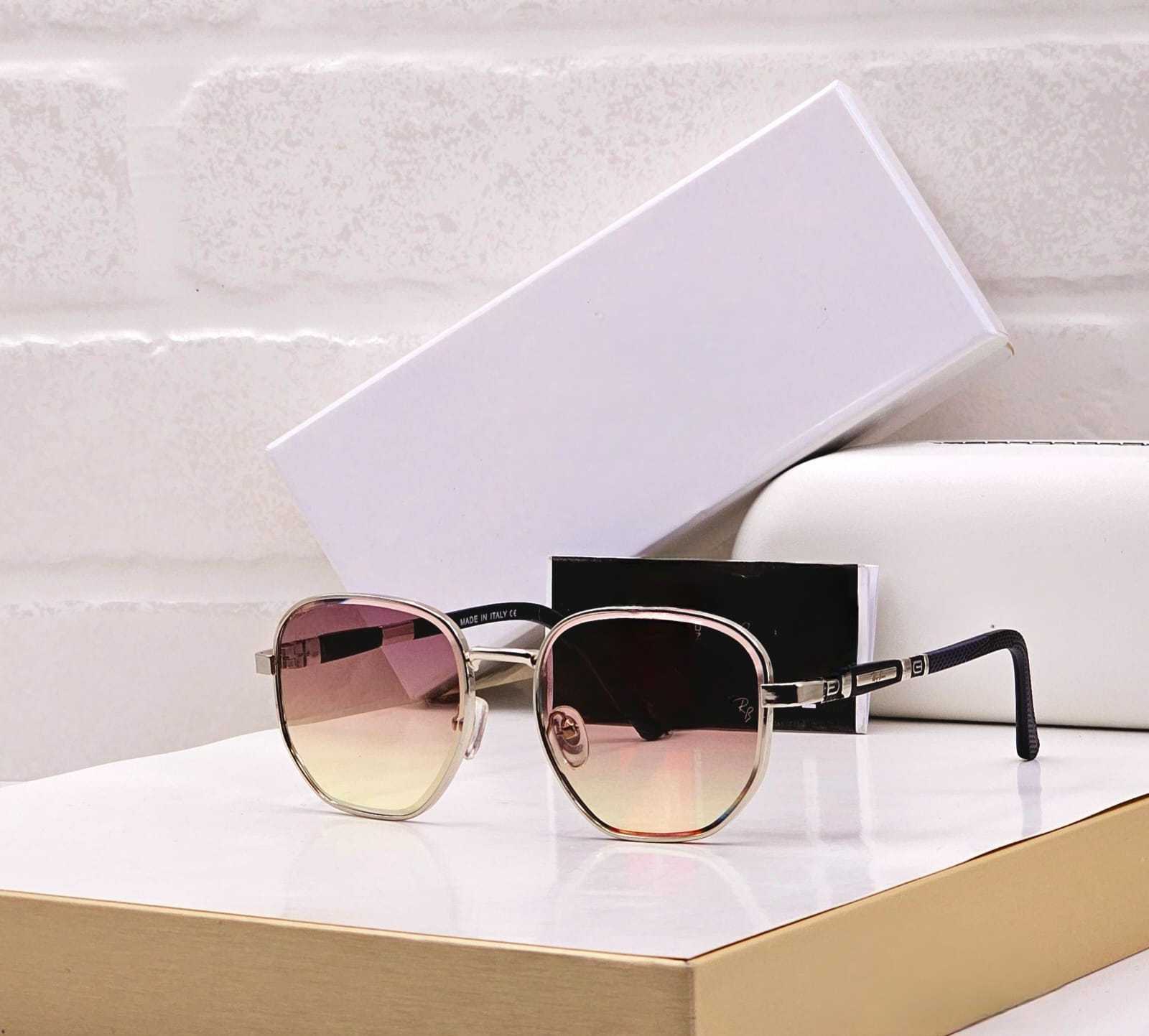 Golden frame Hexagon Aviator Sunglasses with stylish pink gradient lenses