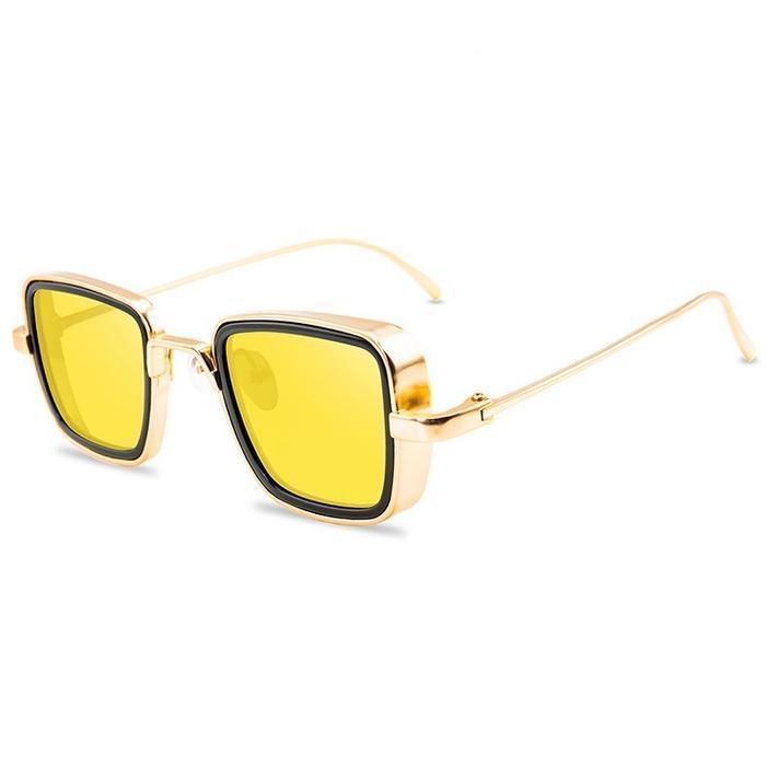 Stylish Square Yellow And Gold Retro Sunglasses For Men And Women-FunkyTradition