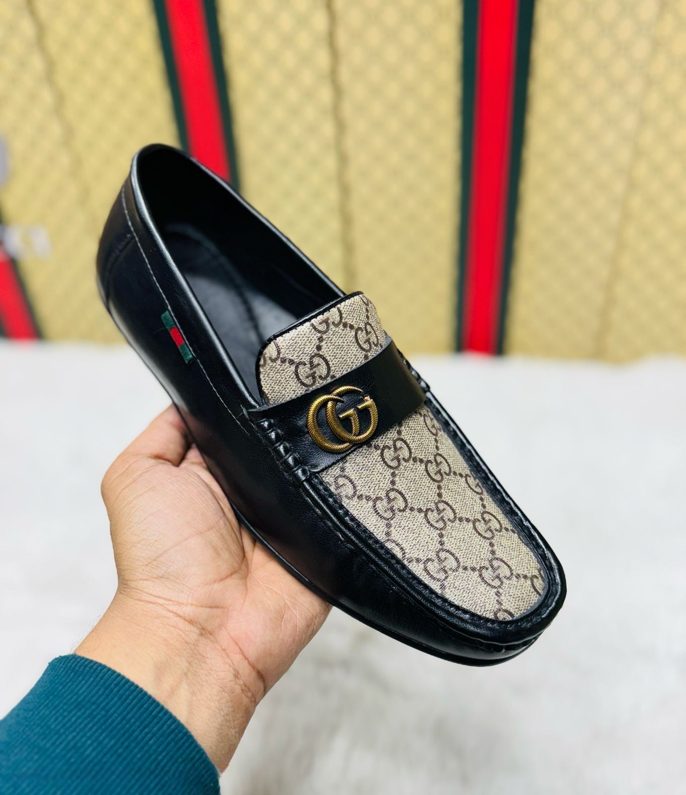 High-Quality Suede Faux Leather Loafers Brown Colour Detail