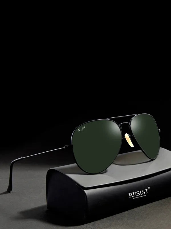 UV Protected Black Green Aviator Sunglasses For Men & Women- FunkyTradition