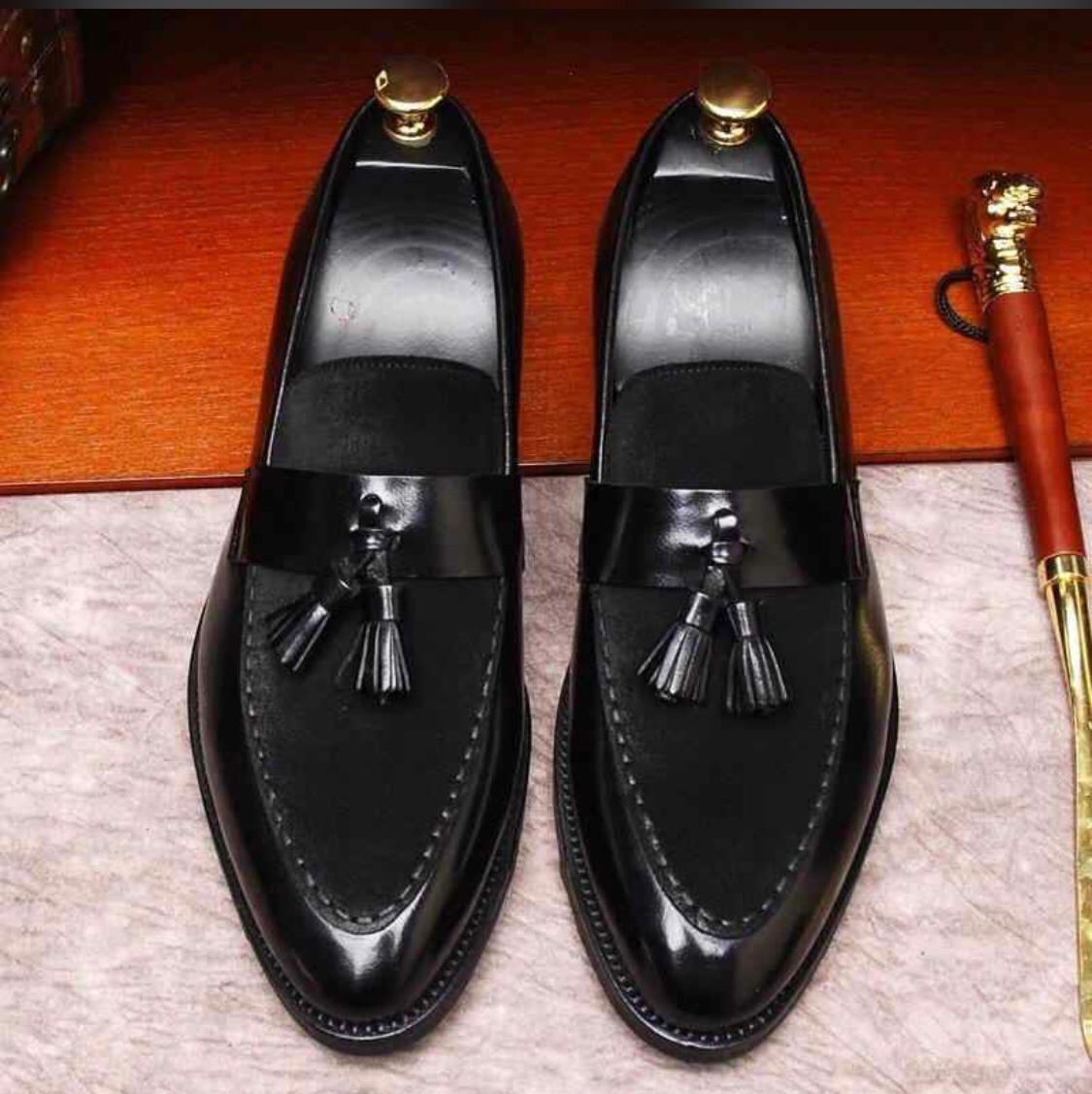 Stylish New Arrival Men Suede Shoes Fashion Pointed Business Leisure Leather Slip On Loafer Black-FunkyTradition