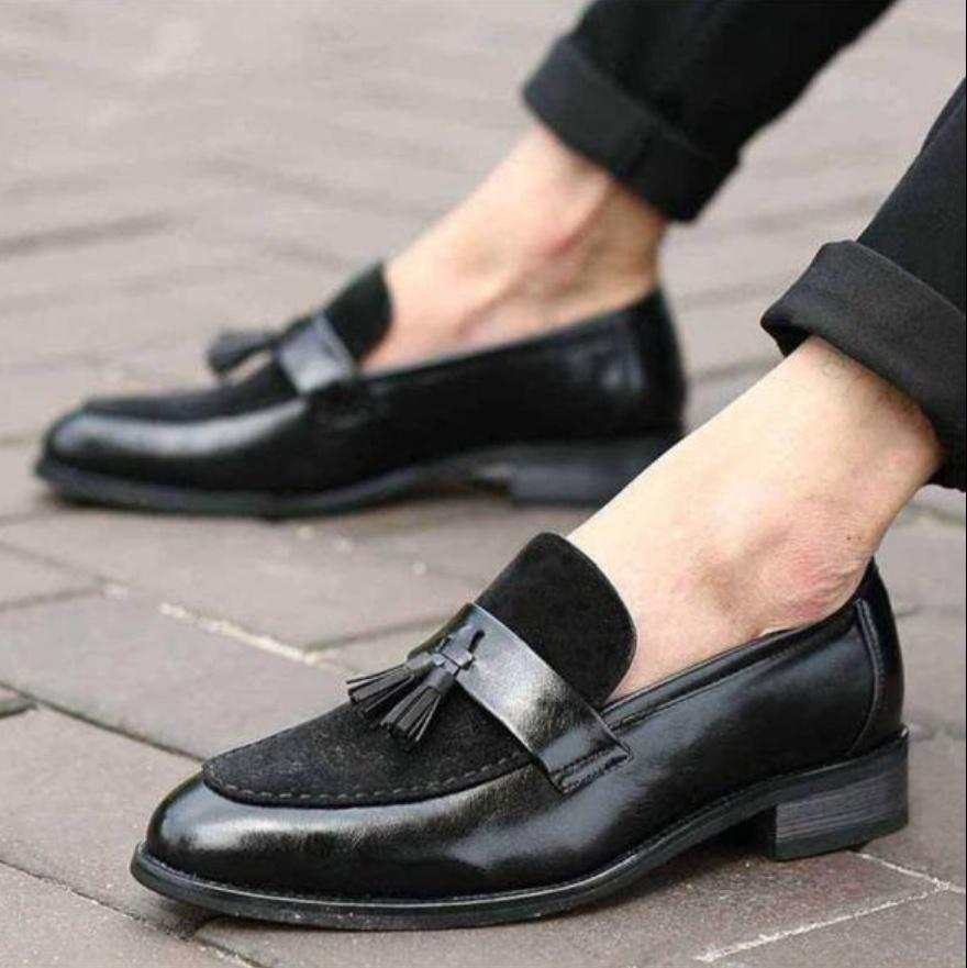 Stylish New Arrival Men Suede Shoes Fashion Pointed Business Leisure Leather Slip On Loafer Black-FunkyTradition