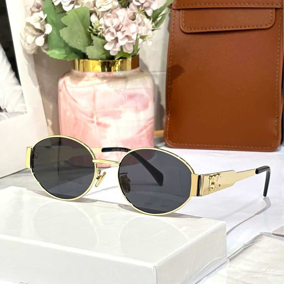 Minimalist Round Rimless Sunglasses | Gold Metal Oval Shades with UV Protection for Women