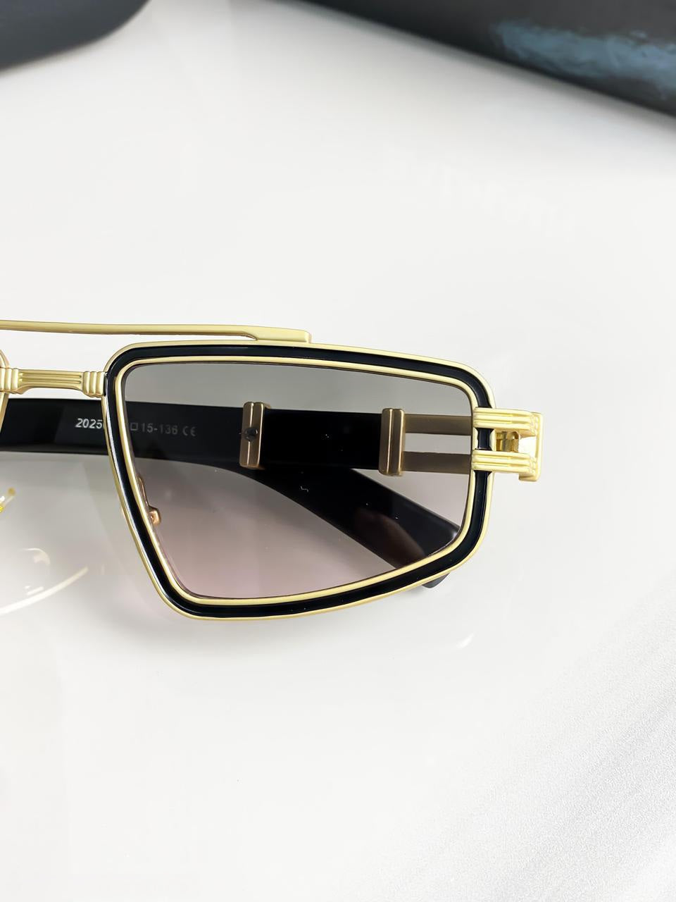 Shahid Kapoor Style Black Full-Rim Sunglasses| Bold Square Specs with Gold Star Accent
