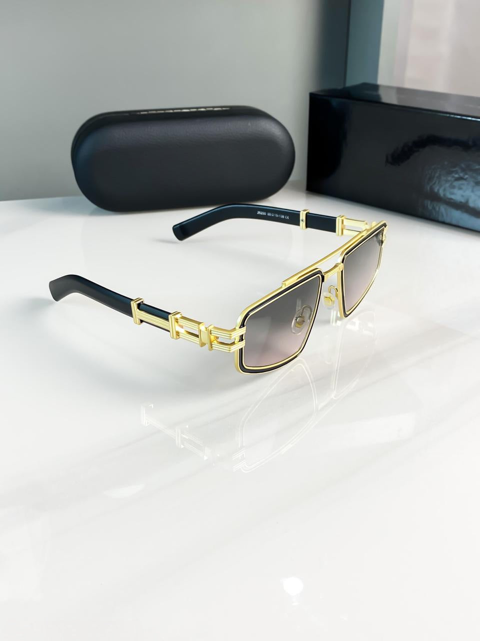 Shahid Kapoor Style Black Full-Rim Sunglasses| Bold Square Specs with Gold Star Accent