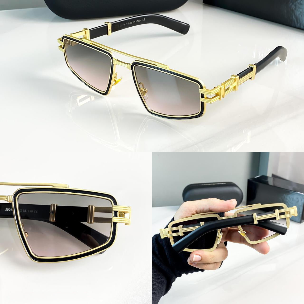Shahid Kapoor Style Black Full-Rim Sunglasses| Bold Square Specs with Gold Star Accent