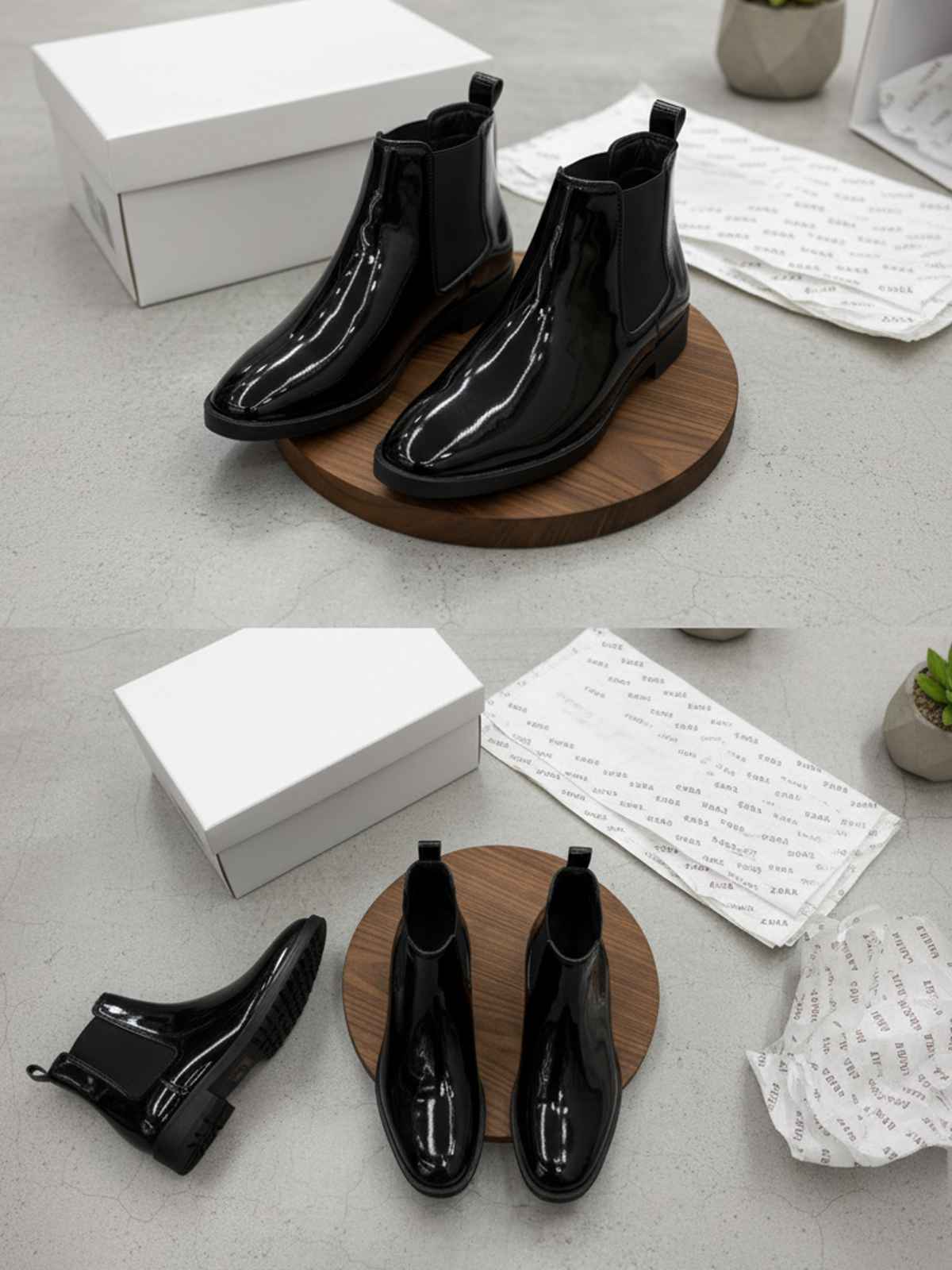 FunkyTradition Premium Glossy Black Patent Finish Chelsea Boots for Men - UK 6 to 10