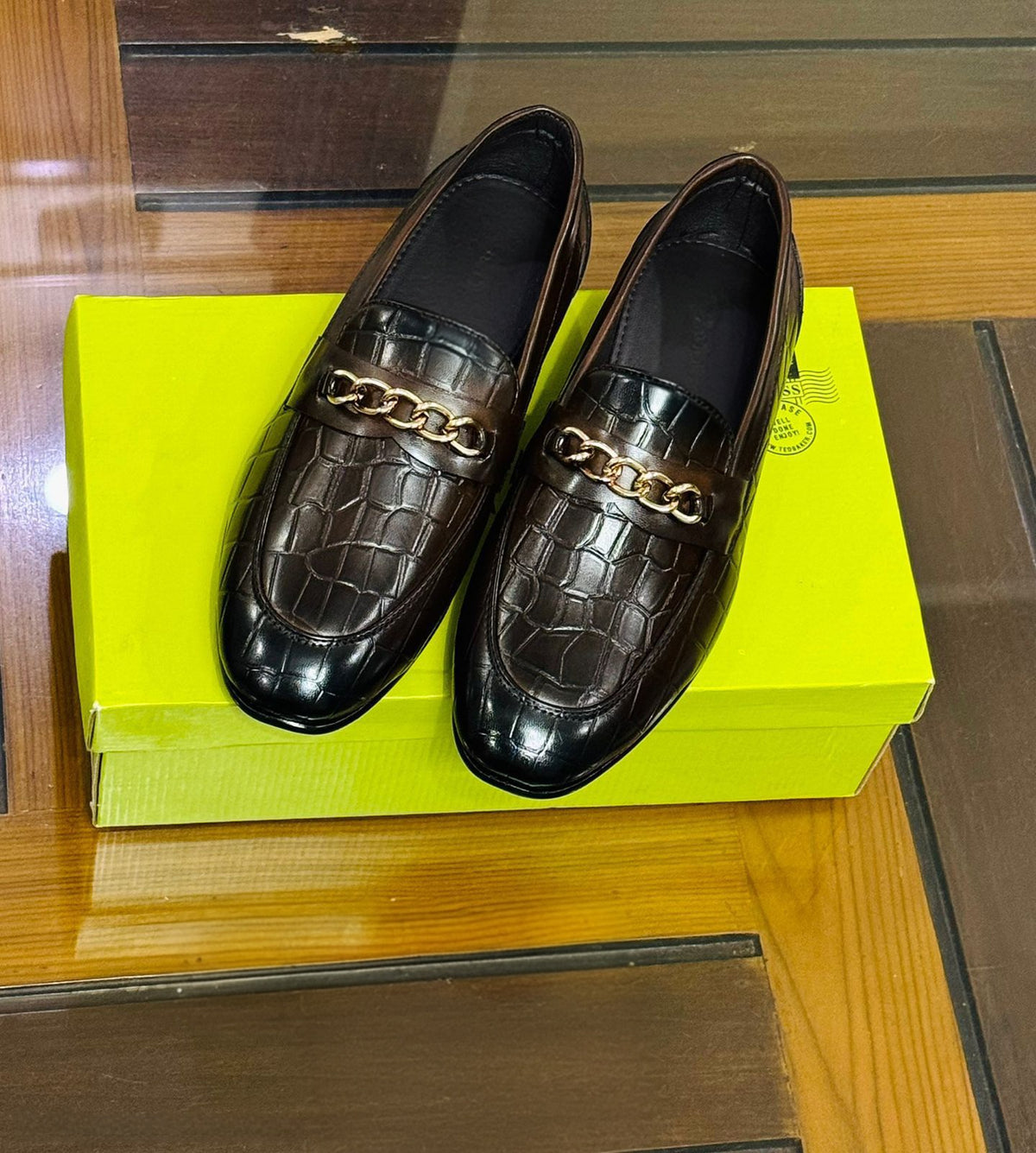 FunkyTradition Black & Brown Suede Faux Leather Chain Loafers