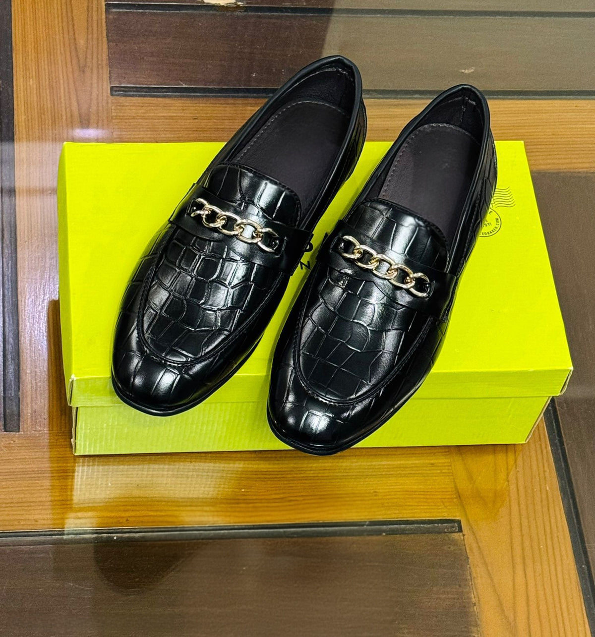 FunkyTradition Black & Brown Suede Faux Leather Chain Loafers