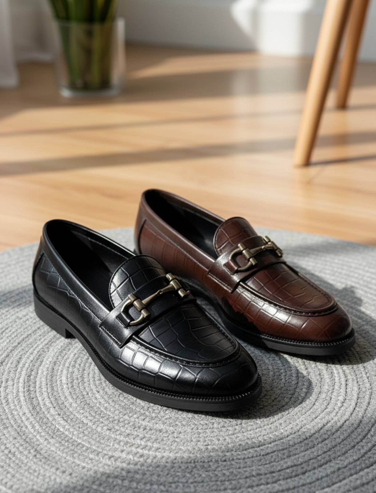 Men's Designer Crocodile Texture Loafers | Premium Faux Leather Black & Brown Slip-Ons (UK 6-10)