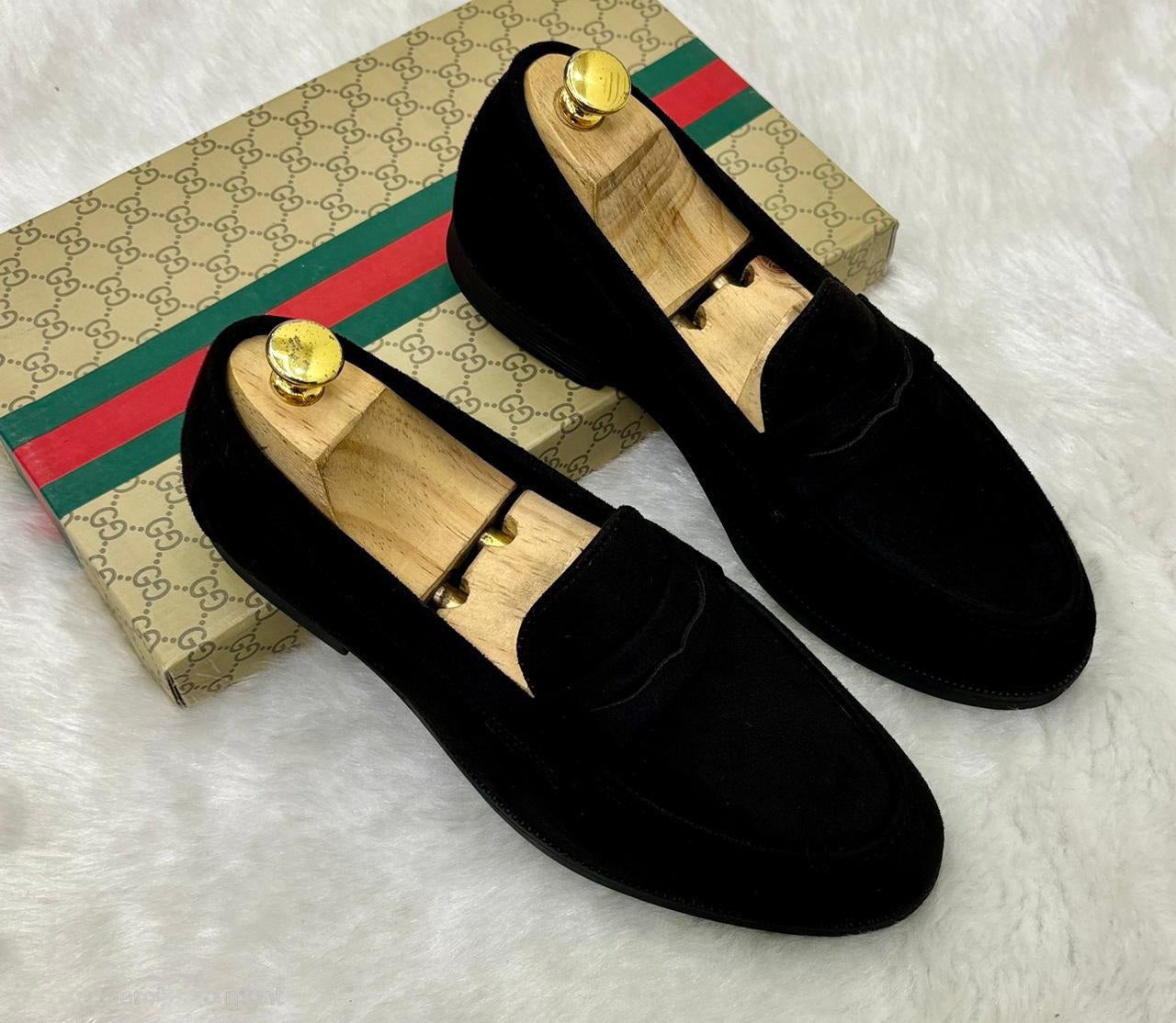 FunkyTradition Premium Suede Loafers for Men | Slip-On Penny Driving Shoes (Black & Tan)