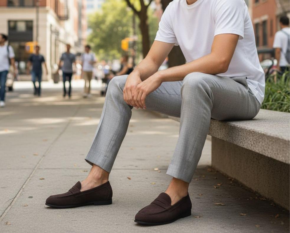 FunkyTradition Premium Suede Loafers for Men | Slip-On Penny Driving Shoes (Black & Tan)