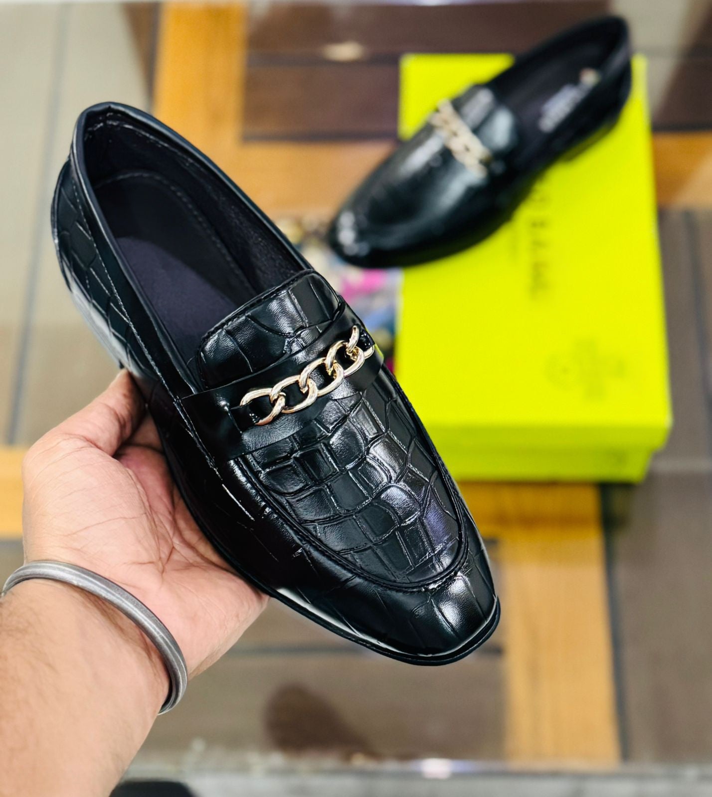FunkyTradition Black & Brown Suede Faux Leather Chain Loafers