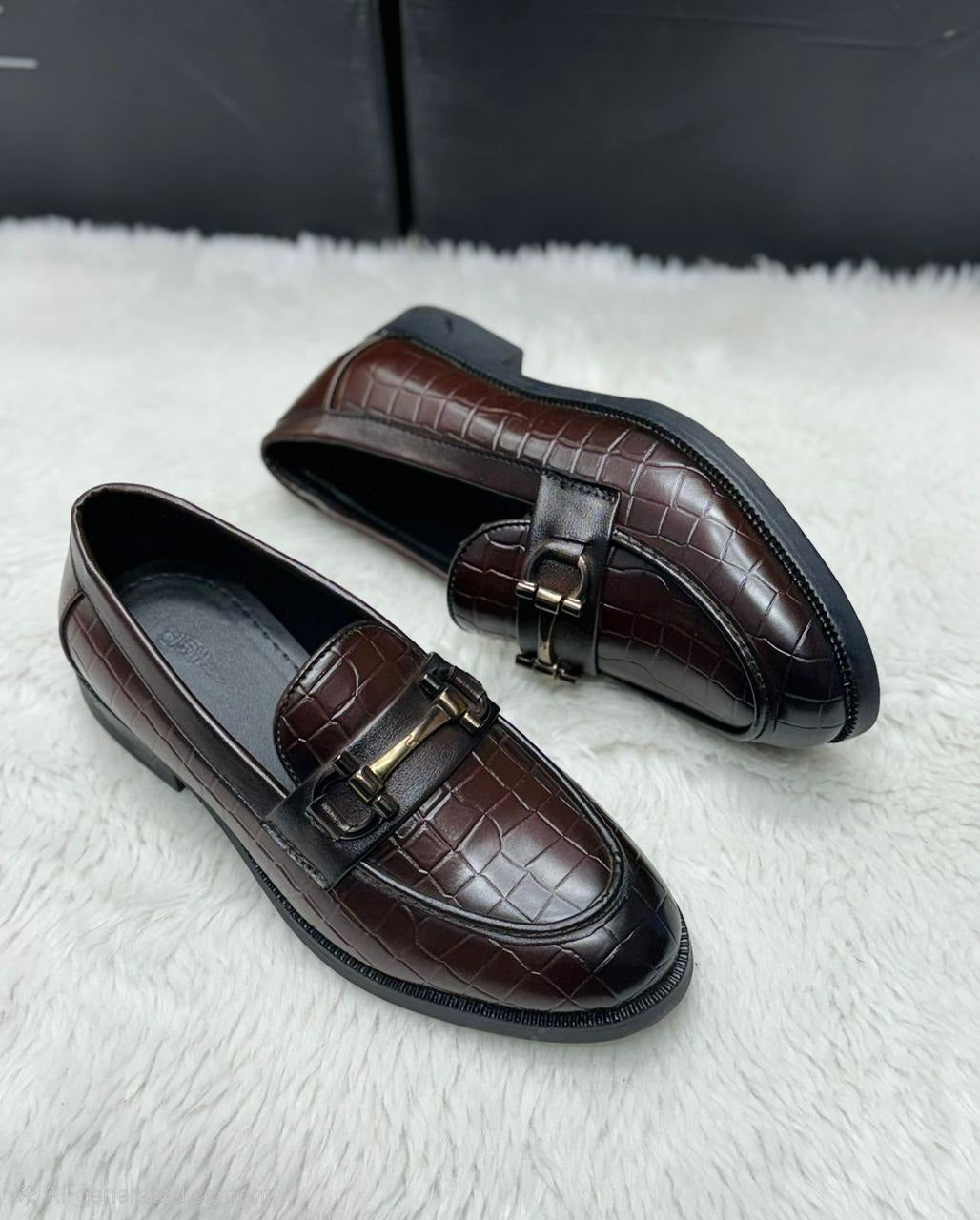 Men's Designer Crocodile Texture Loafers | Premium Faux Leather Black & Brown Slip-Ons (UK 6-10)