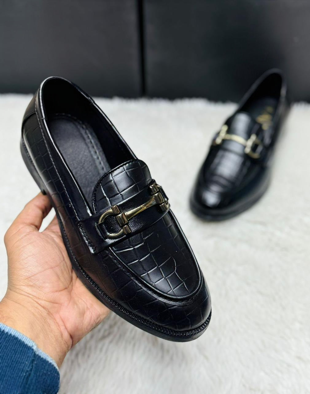 Men's Designer Crocodile Texture Loafers | Premium Faux Leather Black & Brown Slip-Ons (UK 6-10)