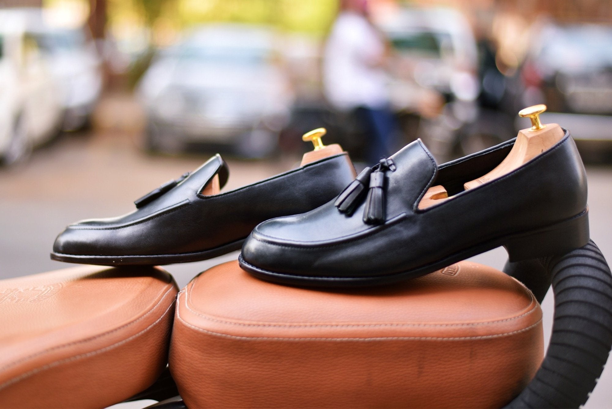 Smooth Black Slipons With Tassles For Men-FunkyTradition