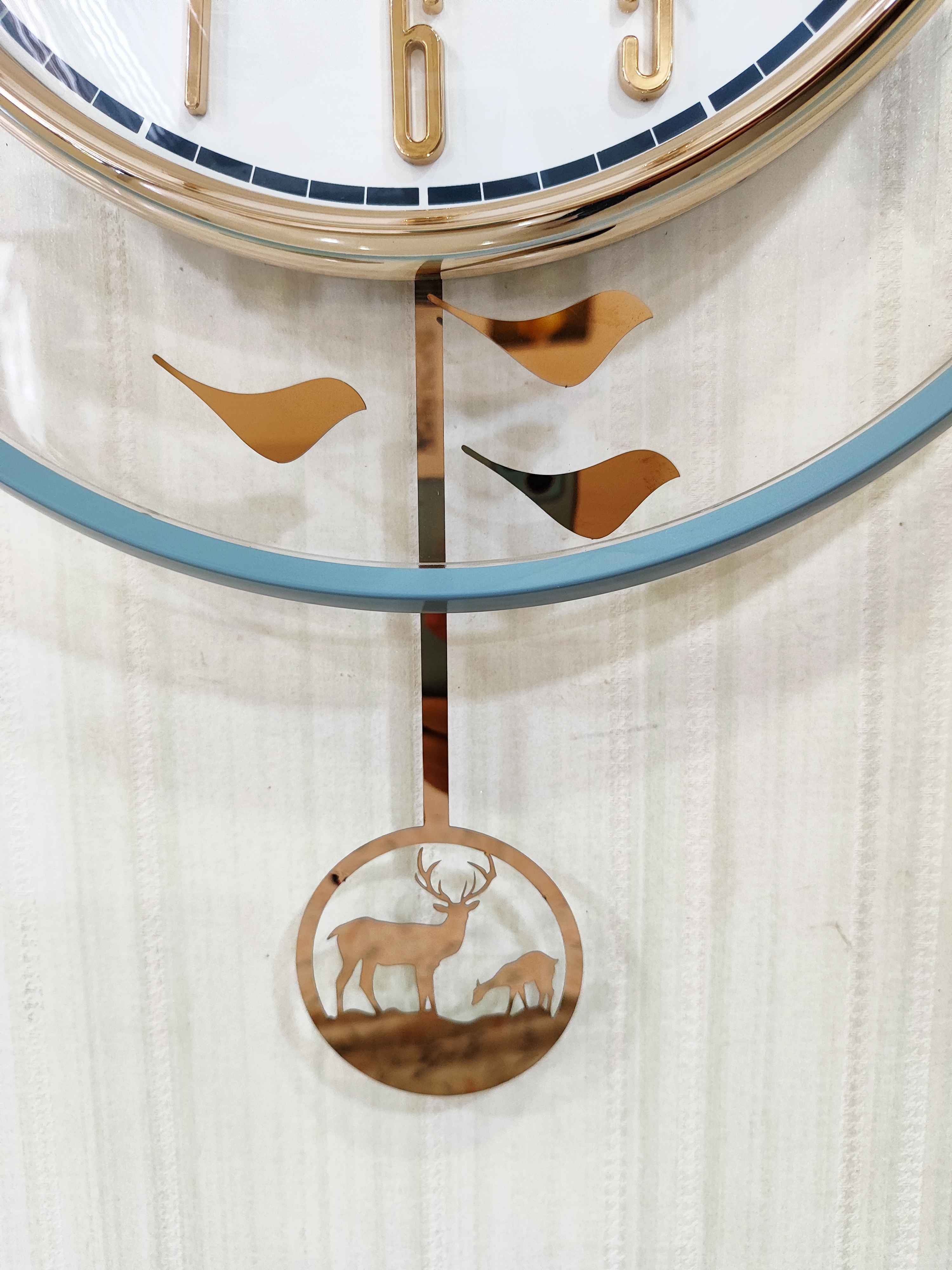 FunkyTradition Rose Gold White Reindeer Pendulum Wall Clock Wall Clock, Wall Decor for Home Office and Gifts 65 CM Tall