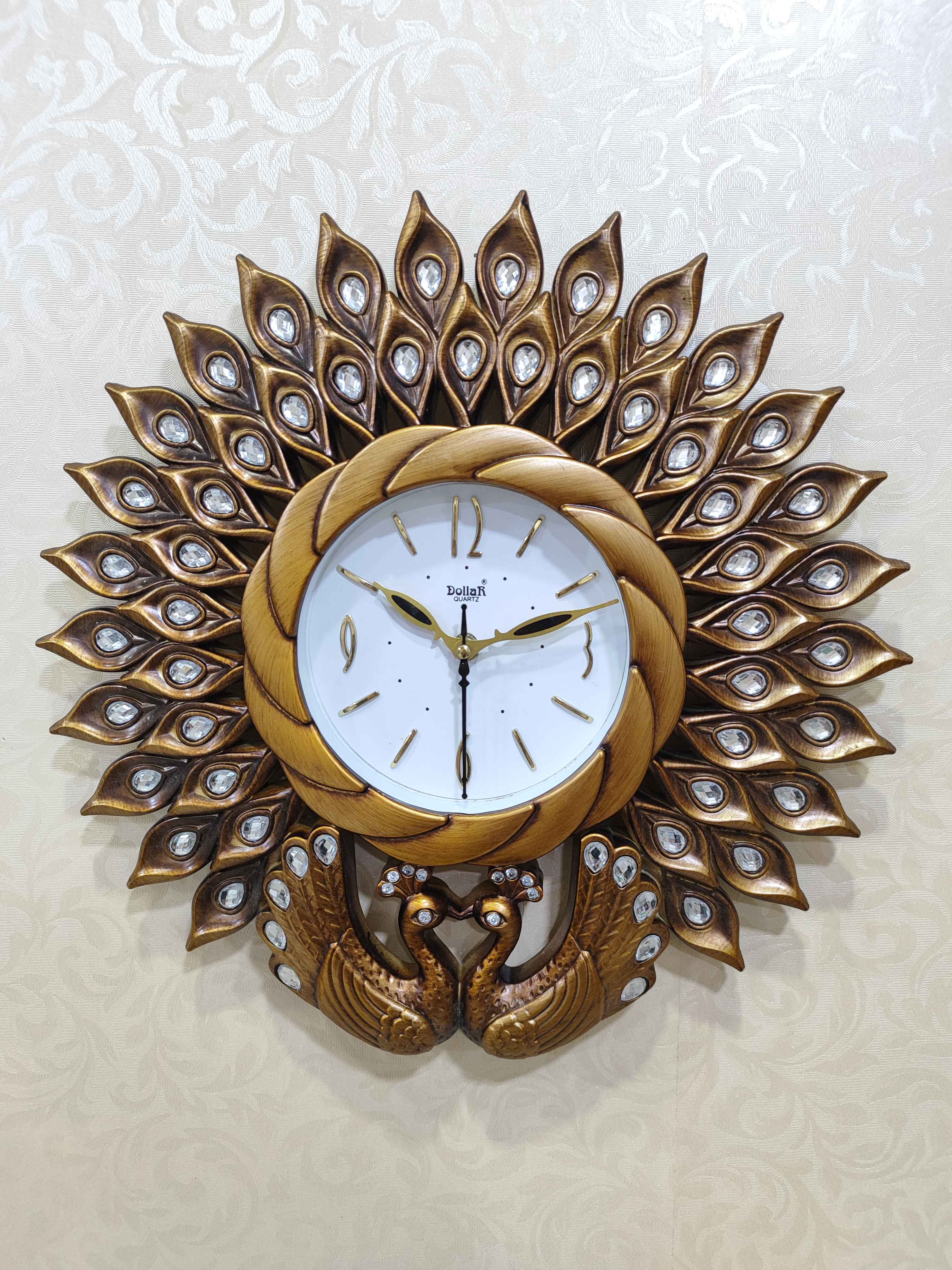 Peacock Wall Clock – Luxury Decorative 3D Designer Clock in Golden & Brown