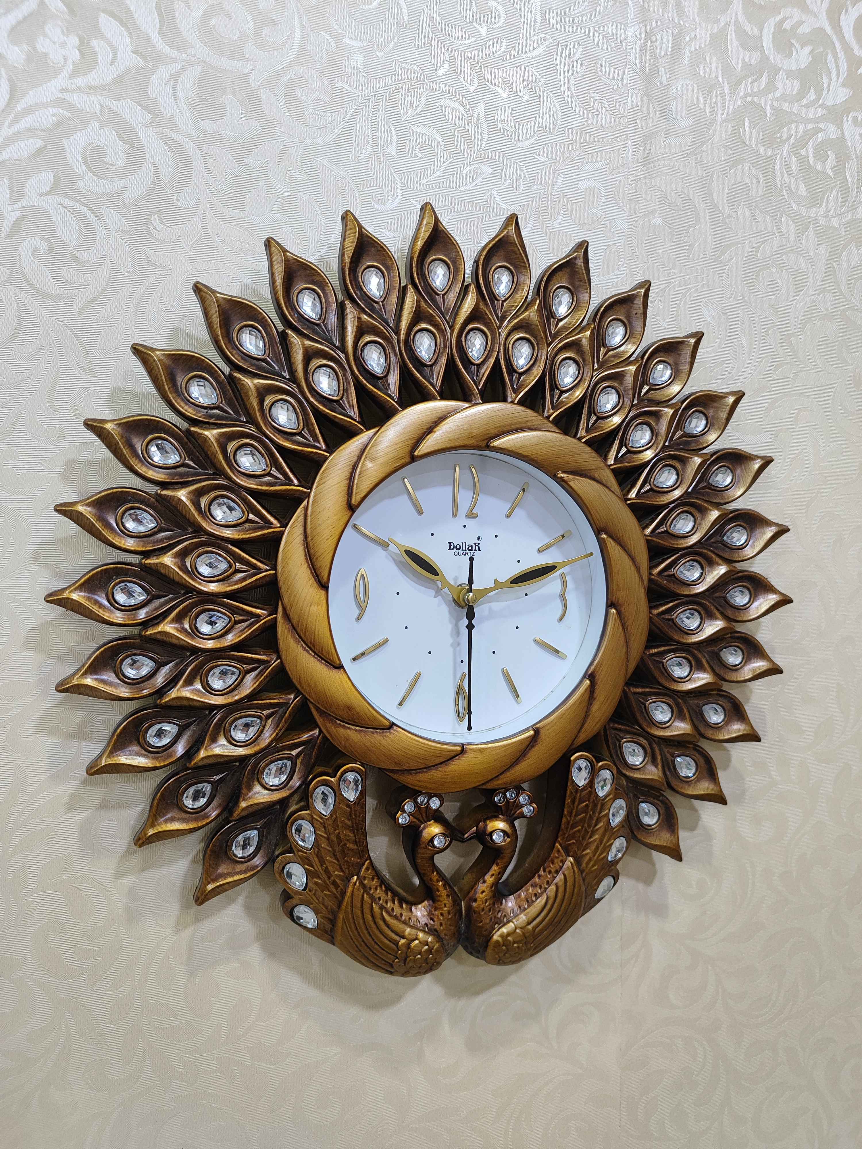 Peacock Wall Clock – Luxury Decorative 3D Designer Clock in Golden & Brown