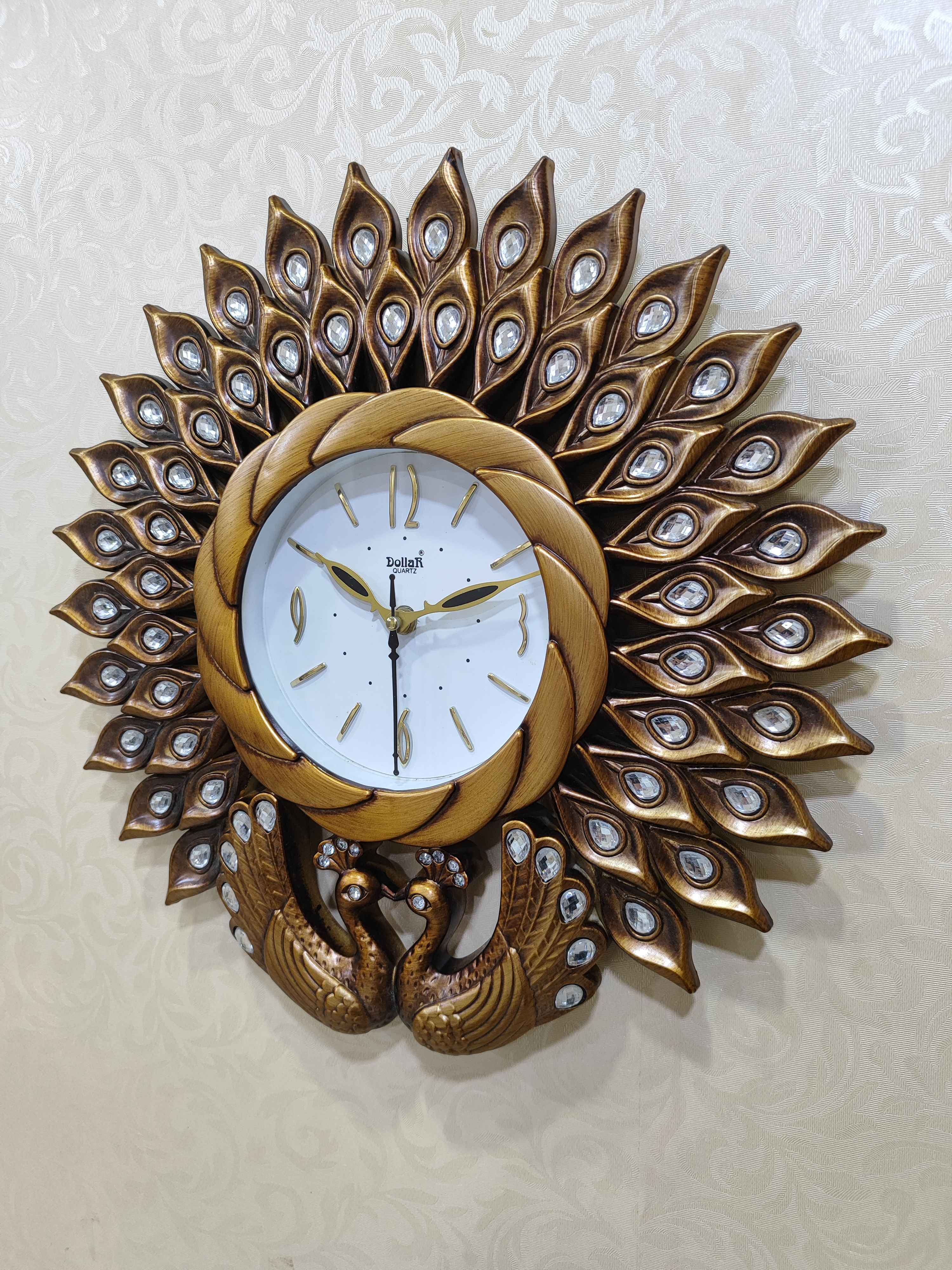 Peacock Wall Clock – Luxury Decorative 3D Designer Clock in Golden & Brown