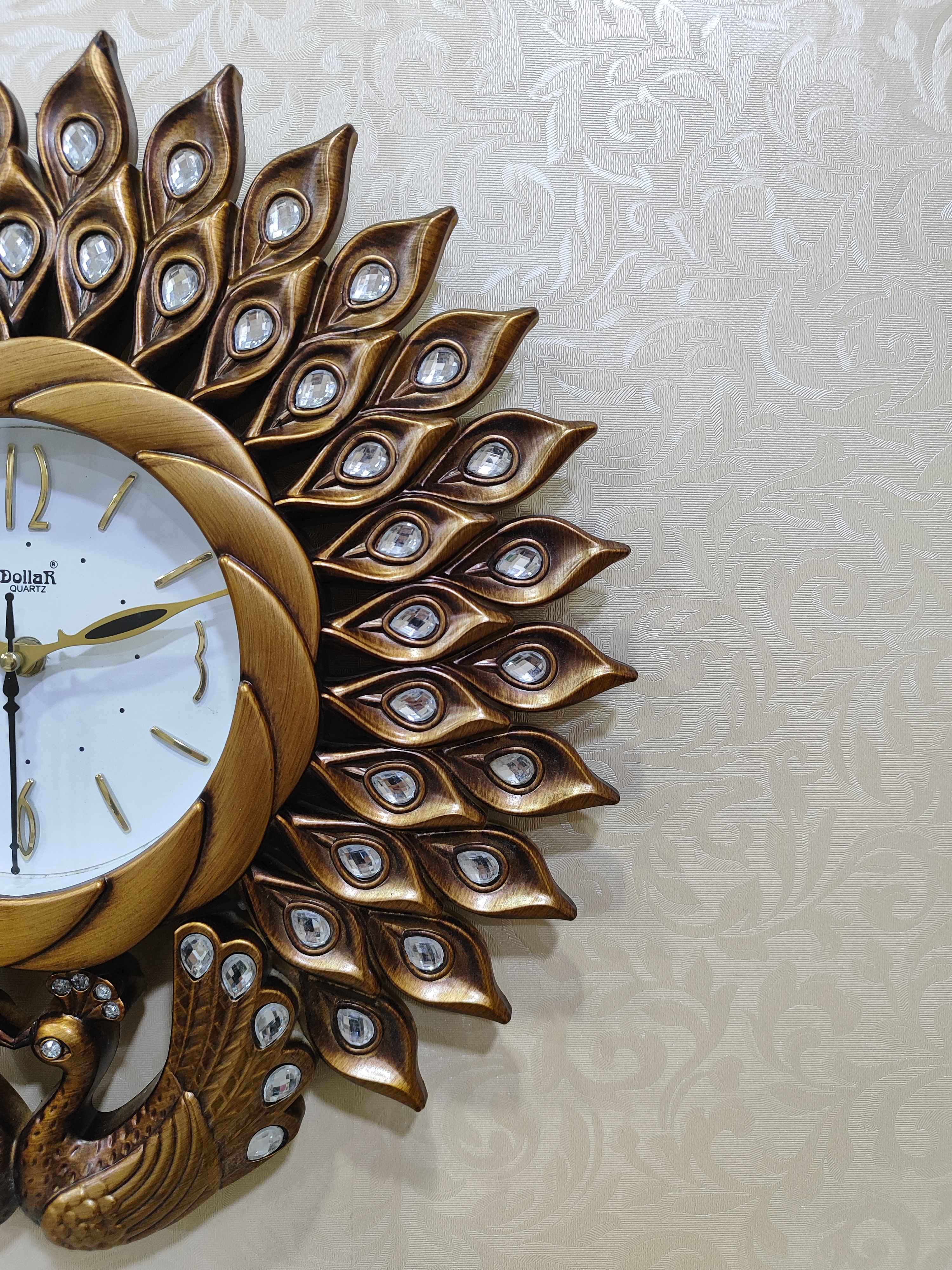 Peacock Wall Clock – Luxury Decorative 3D Designer Clock in Golden & Brown