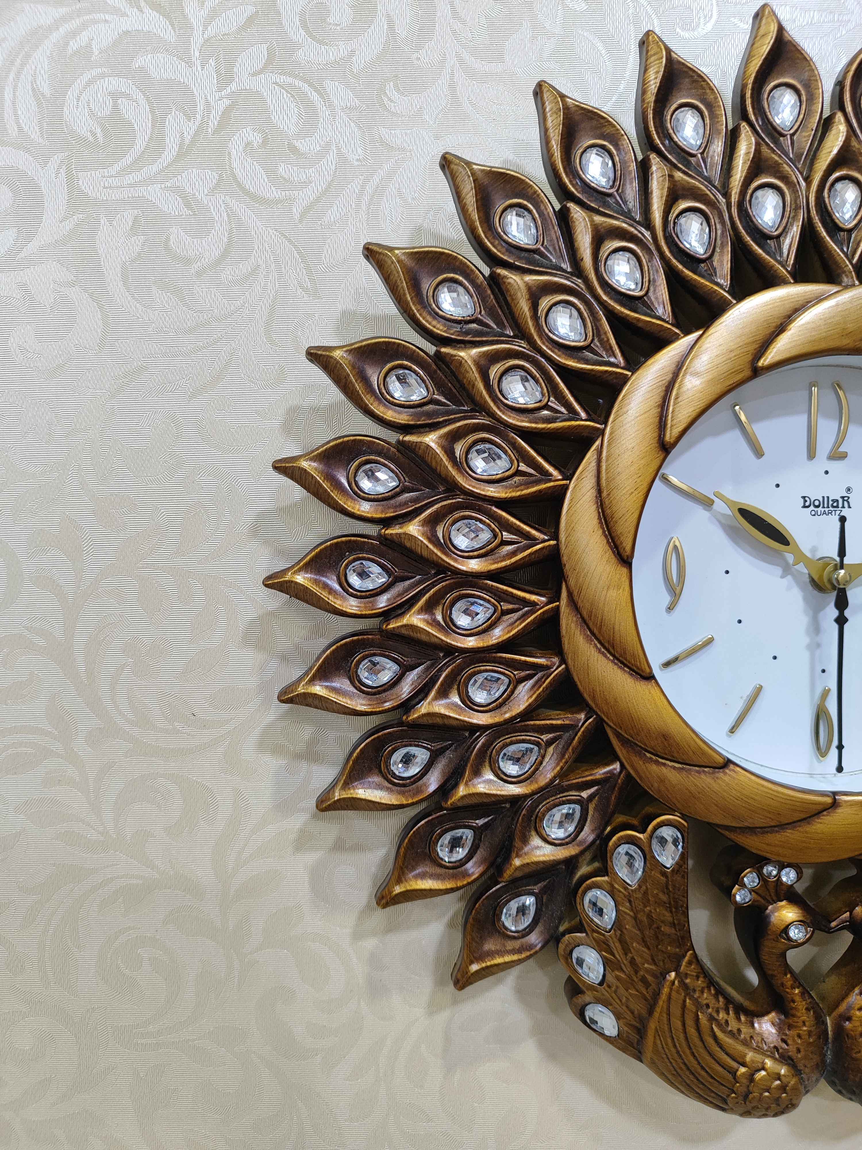 Peacock Wall Clock – Luxury Decorative 3D Designer Clock in Golden & Brown