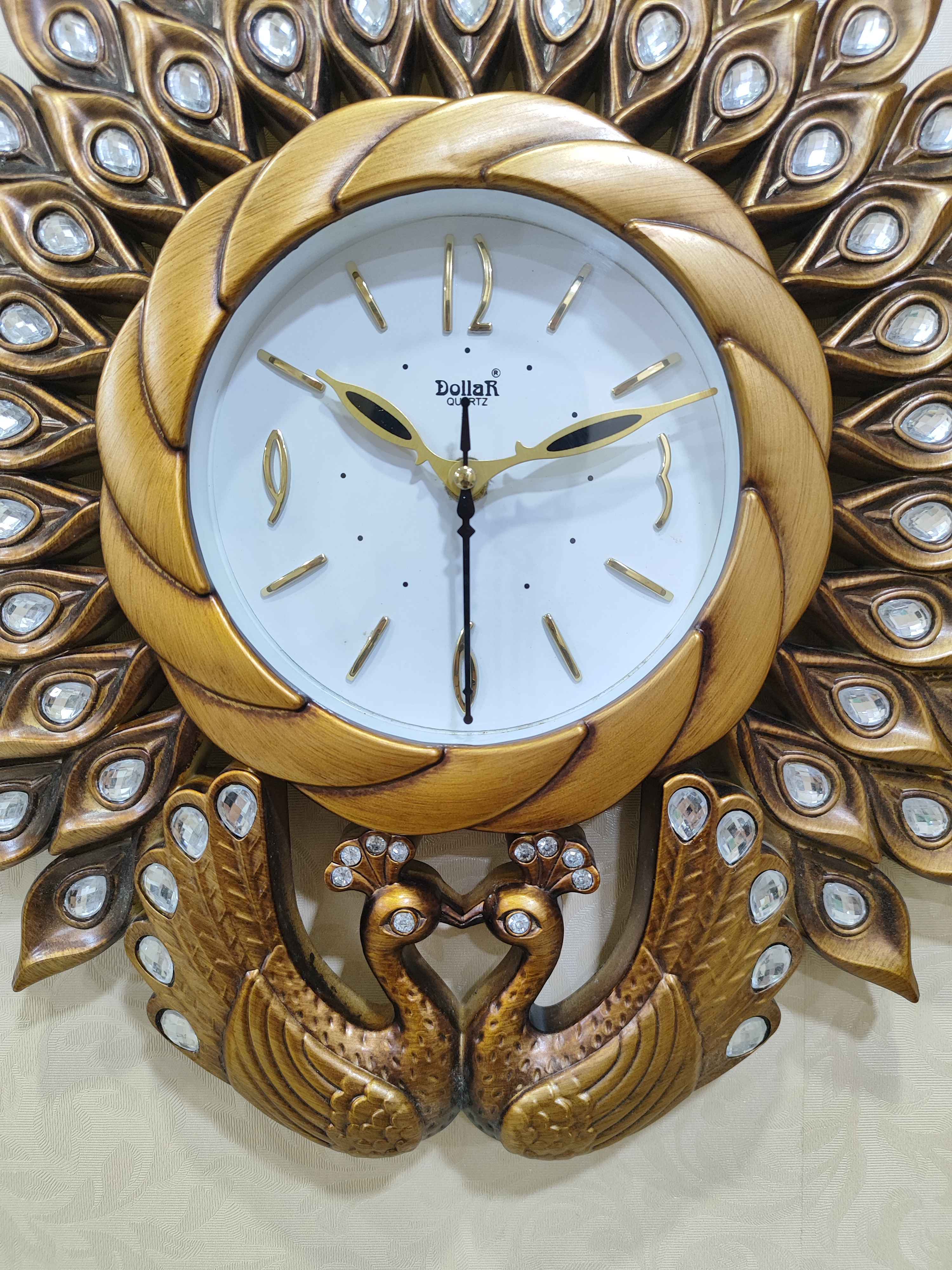 Peacock Wall Clock – Luxury Decorative 3D Designer Clock in Golden & Brown