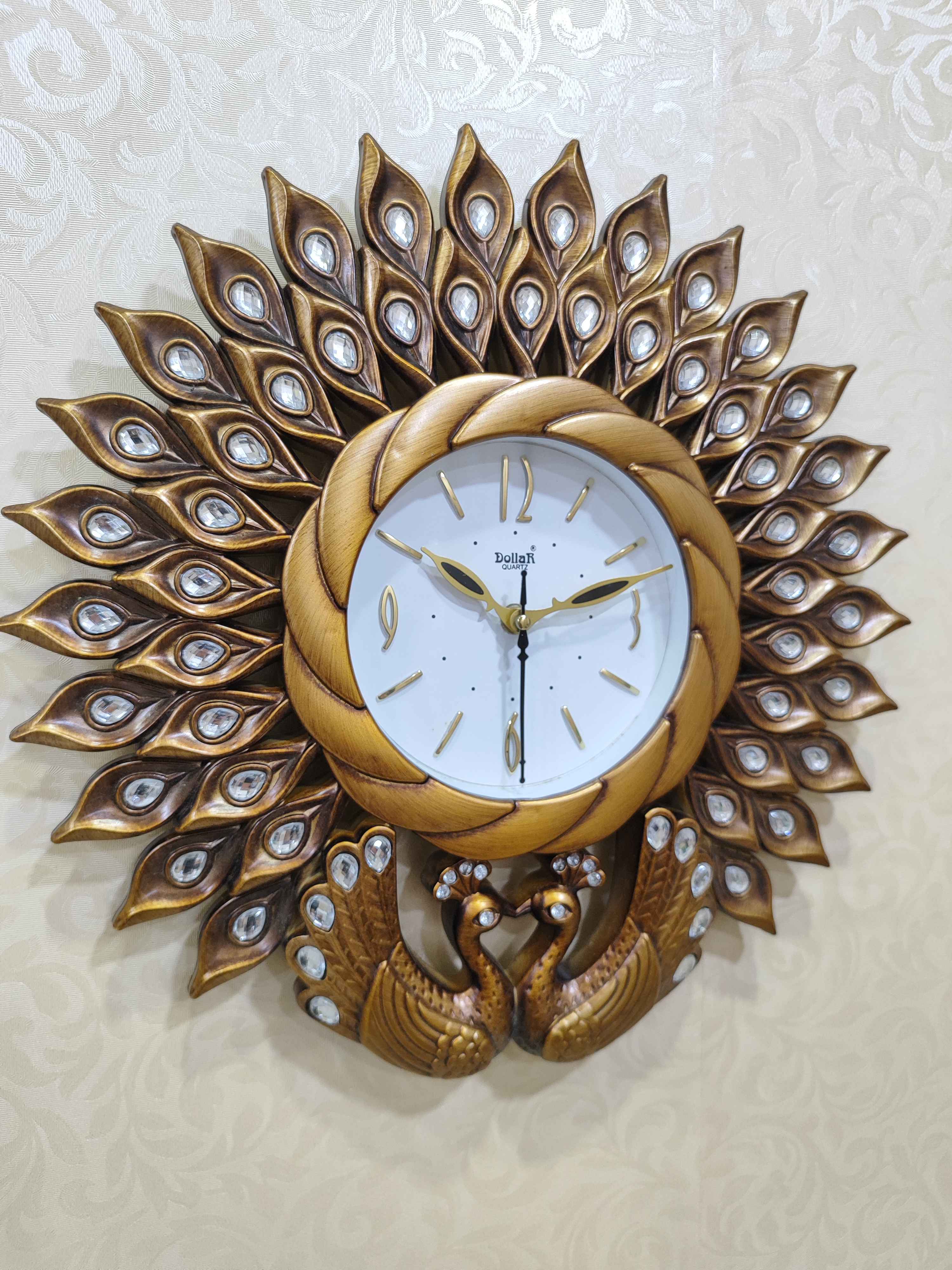 Peacock Wall Clock – Luxury Decorative 3D Designer Clock in Golden & Brown