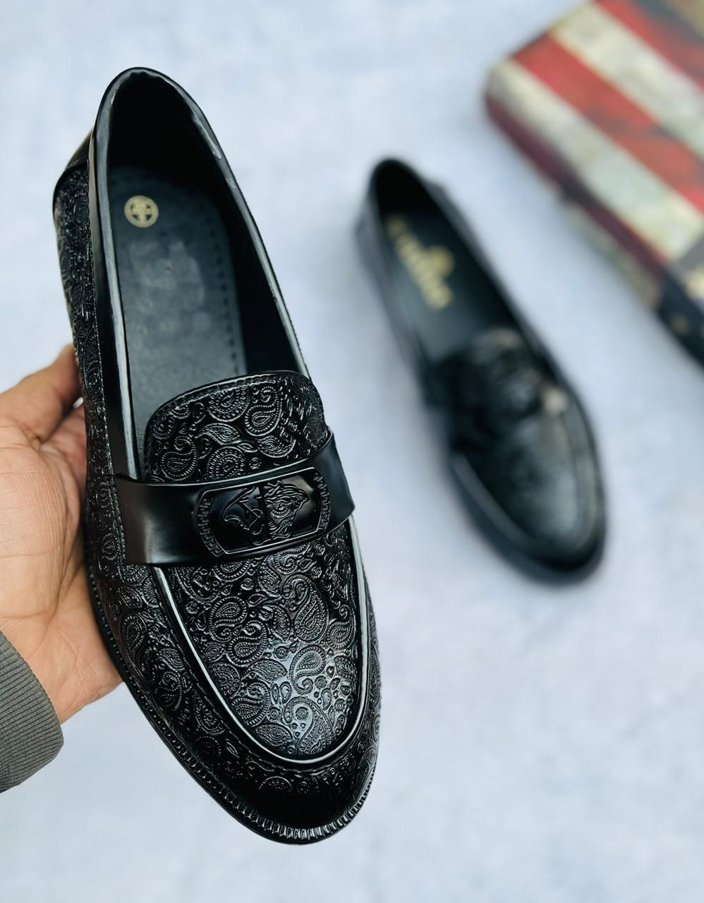 Imported Stylish Pattern Black Moccasins Loafer Casual And Party Wear Shoes For Men- FunkyTradition