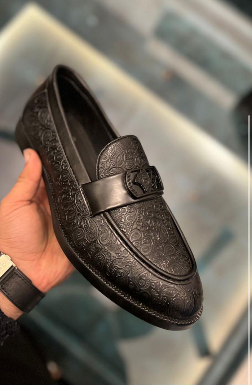Imported Stylish Pattern Black Moccasins Loafer Casual And Party Wear Shoes For Men- FunkyTradition