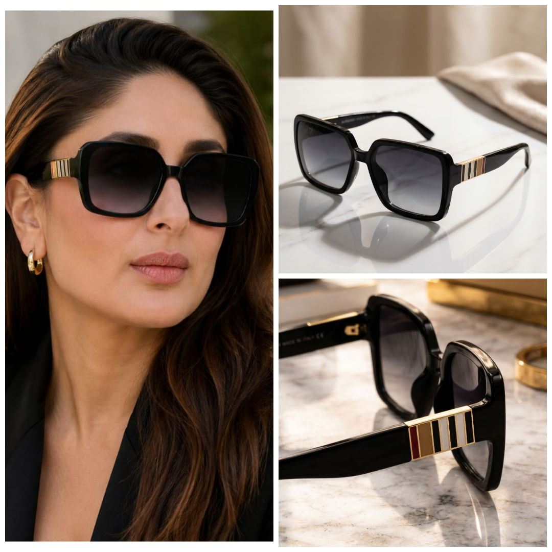 Kareena Kapoor Inspired luxury oversized black square sunglasses with gradient lenses