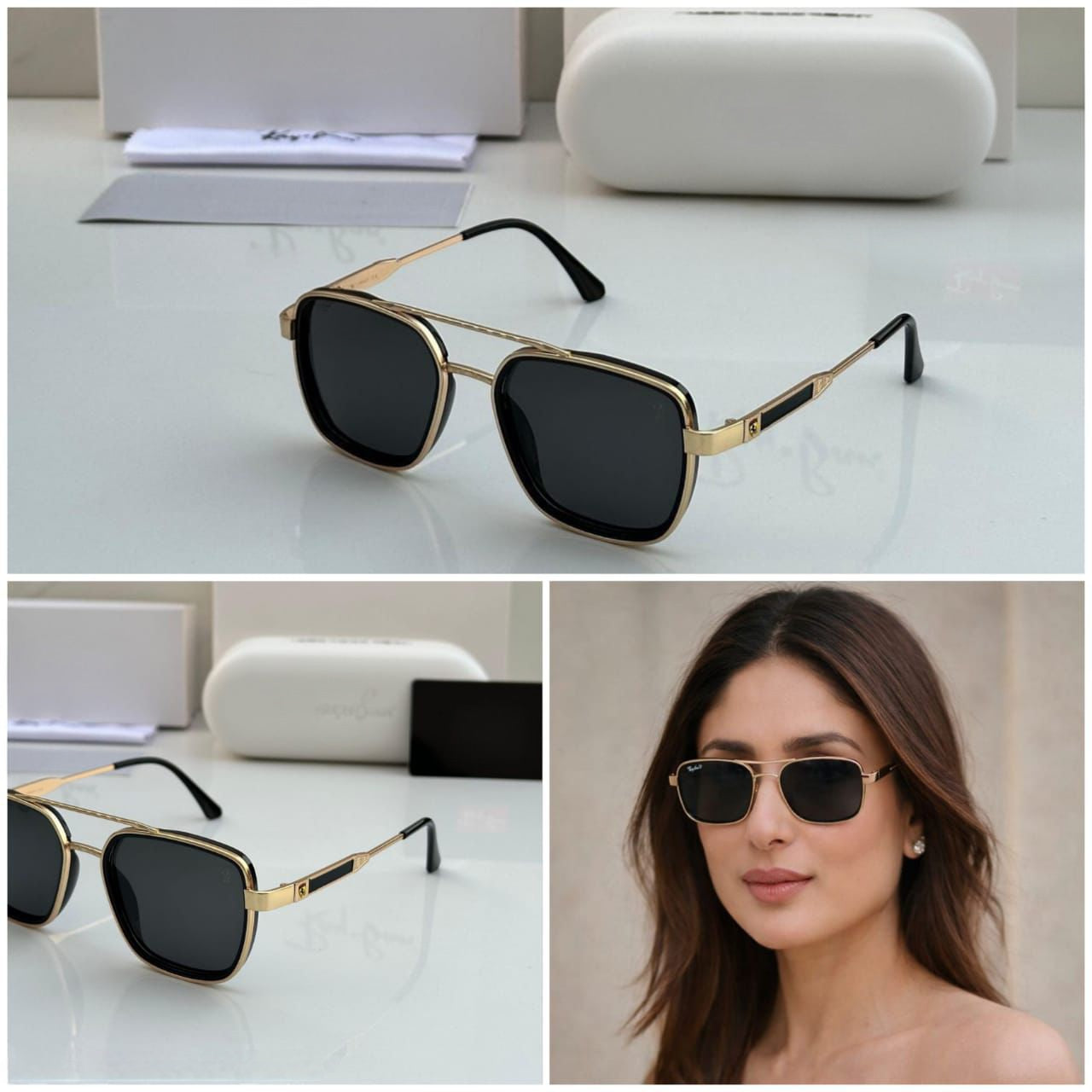 Kareena Kapoor inspired gold square polarized sunglasses