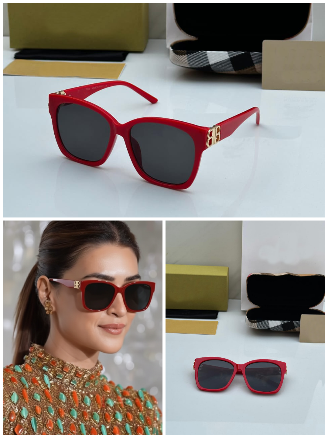 Kriti Sanon Inspired Bold Frame Sunglasses for Women – Trendy Oversized Shades (Red, Pink, White, Clear)