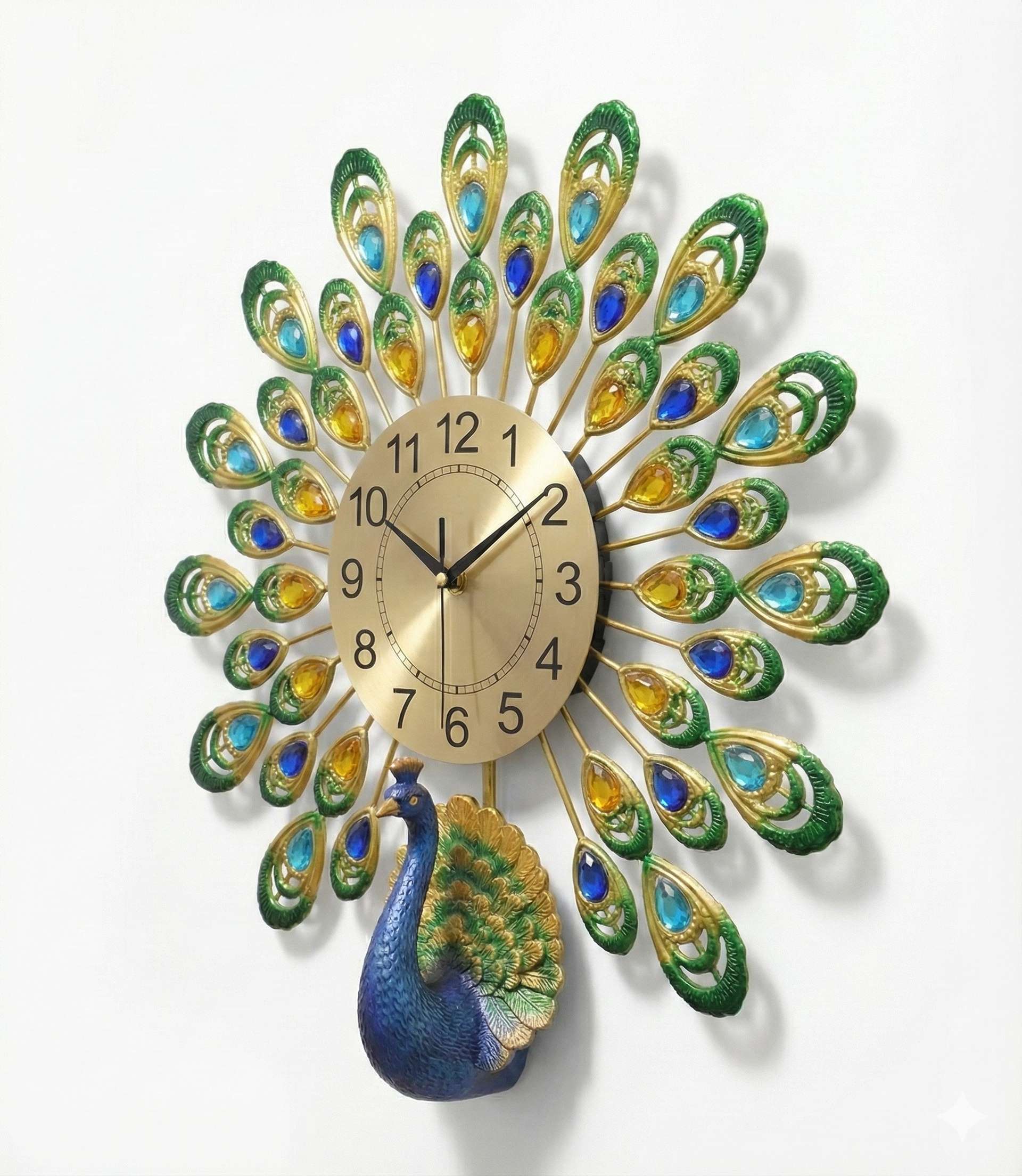 Royal Peacock Crystal Wall Clock – Large 3D Metal Art Decor for Living Room & Bedroom (55cm x 55cm)