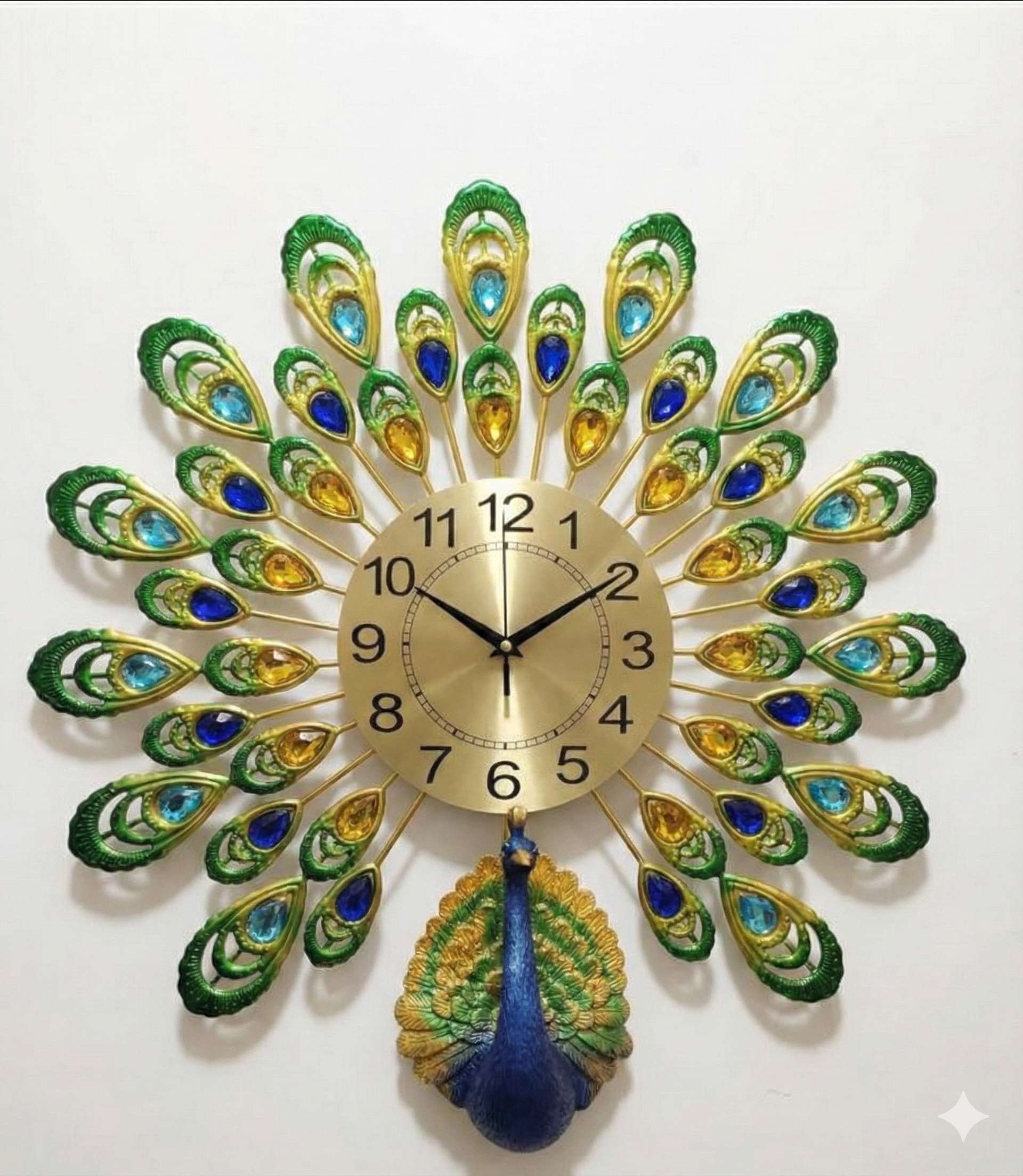 Royal Peacock Crystal Wall Clock – Large 3D Metal Art Decor for Living Room & Bedroom (55cm x 55cm)