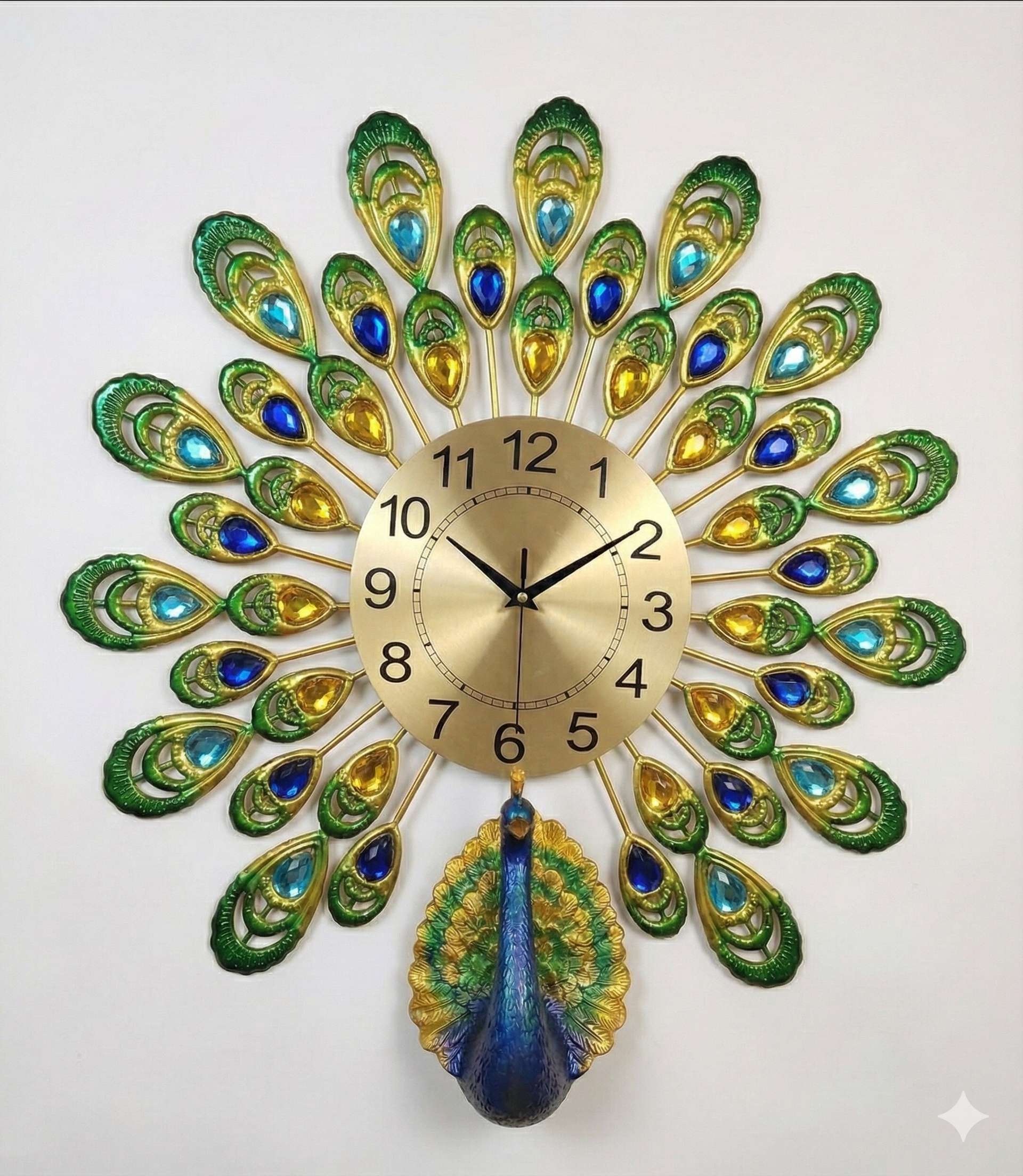 Royal Peacock Crystal Wall Clock – Large 3D Metal Art Decor for Living Room & Bedroom (55cm x 55cm)