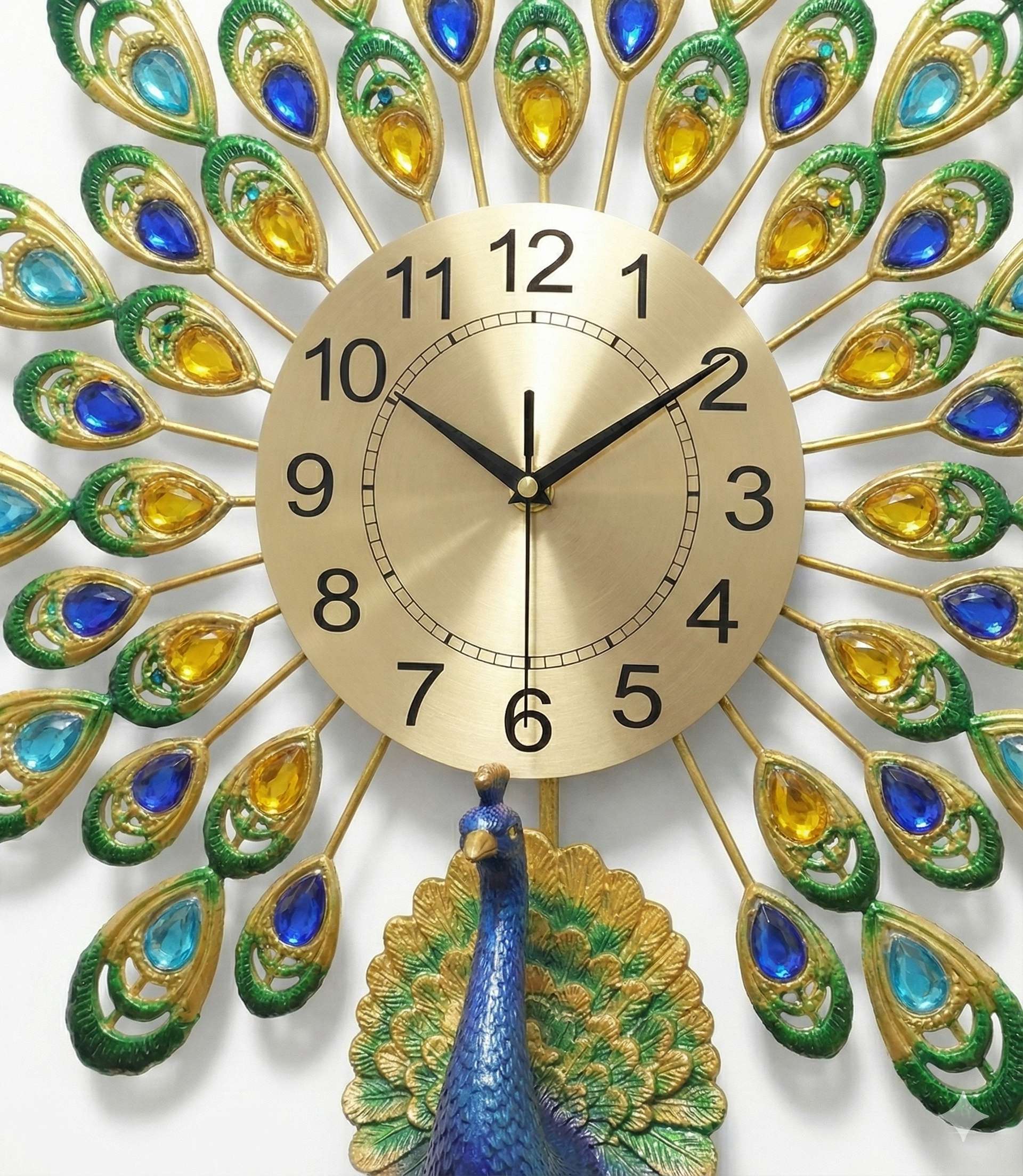 Royal Peacock Crystal Wall Clock – Large 3D Metal Art Decor for Living Room & Bedroom (55cm x 55cm)