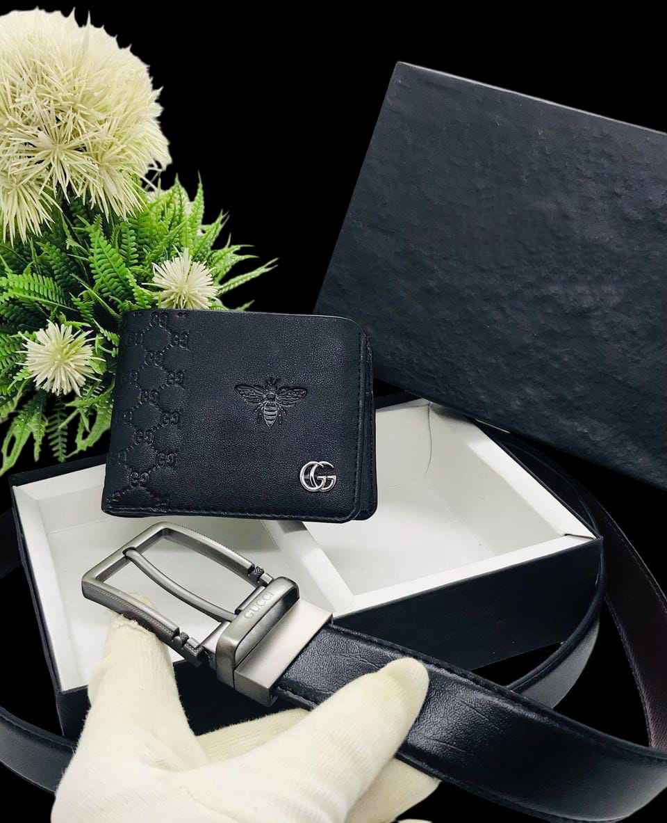 Luxury Black Leather Wallet and Belt Gift Set- FunkyTradition