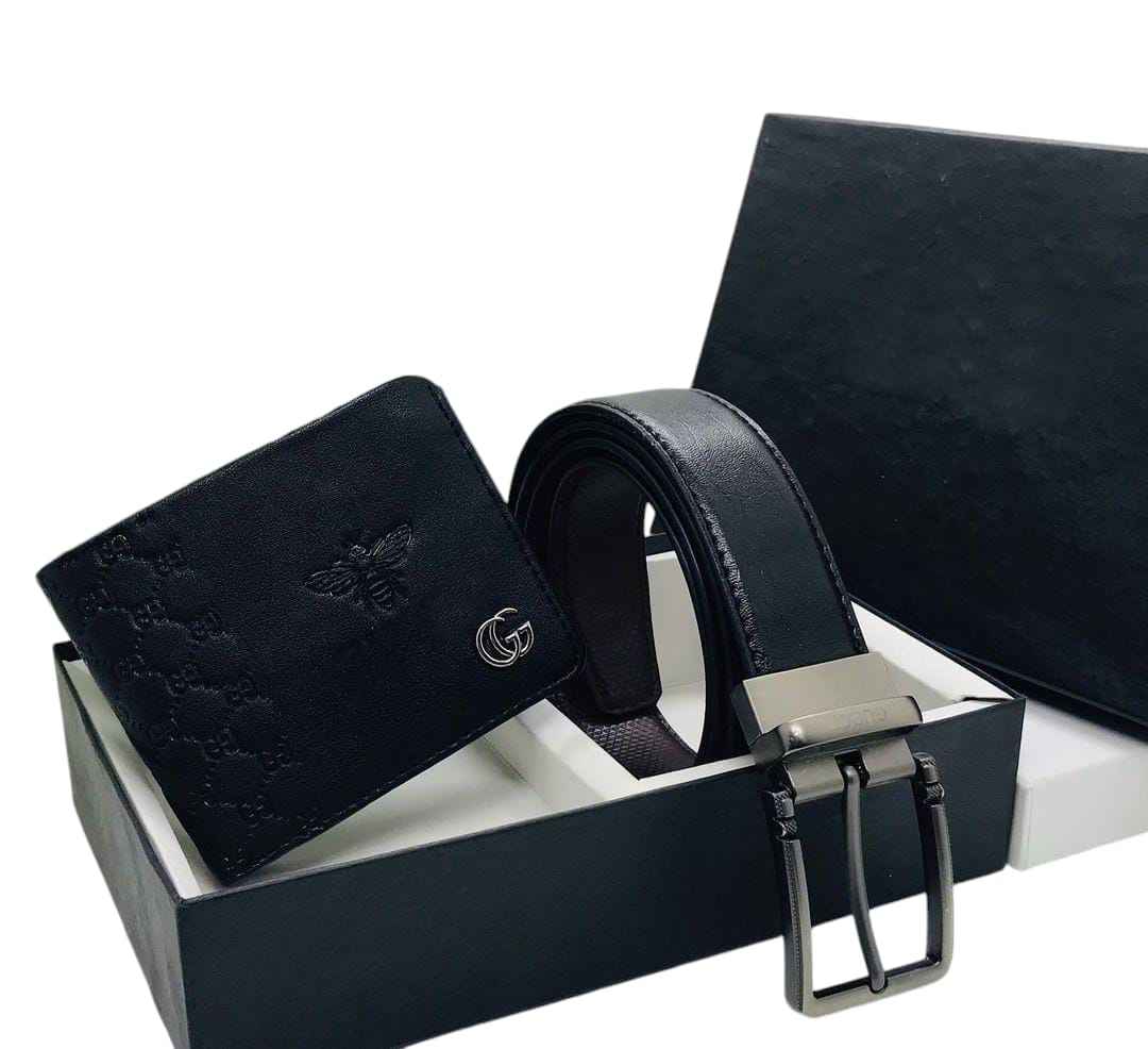 Luxury Black Leather Wallet and Belt Gift Set- FunkyTradition