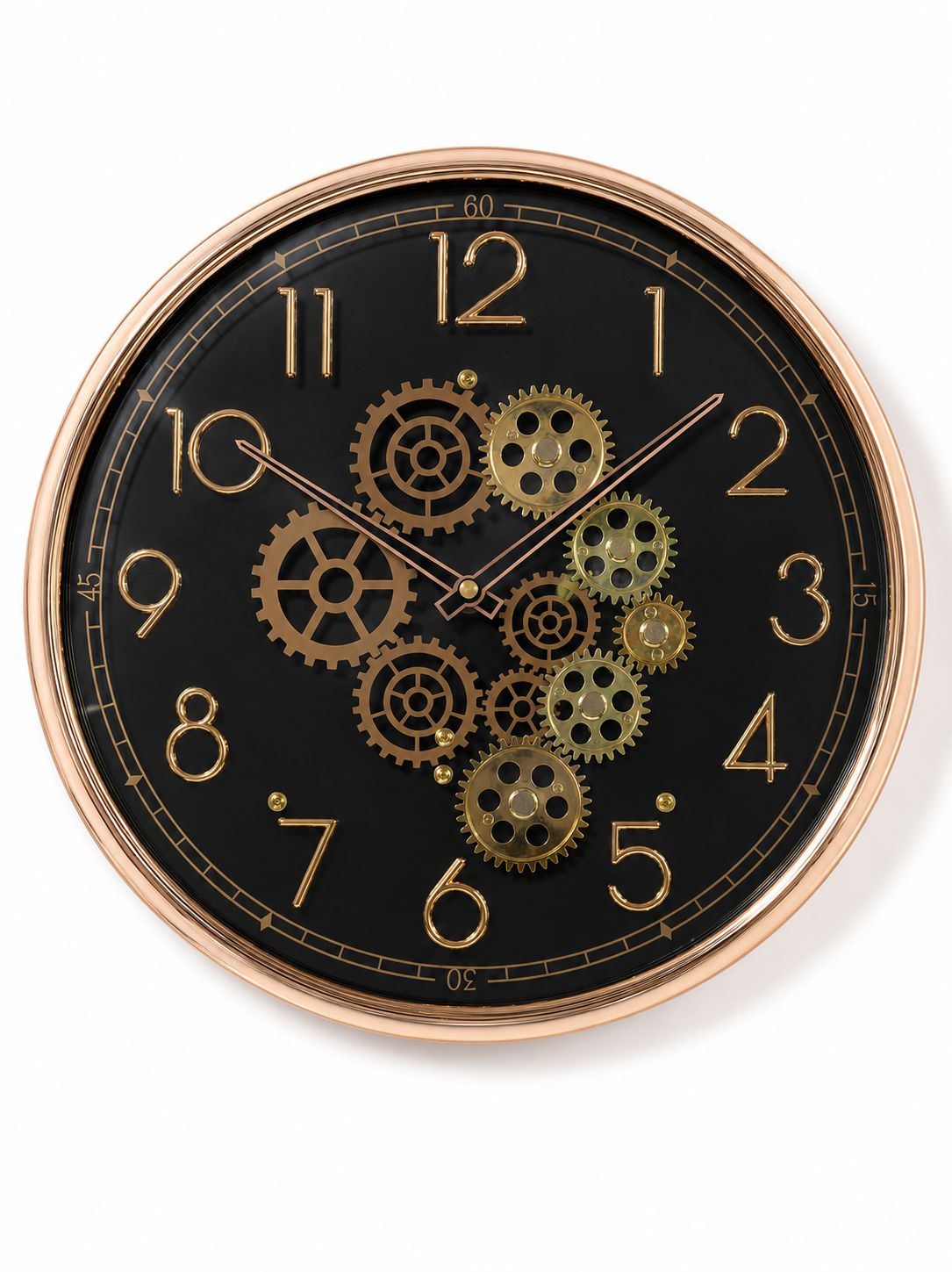Luxury Rose Gold Gear Wall Clock with Black Dial and Moving Gears
