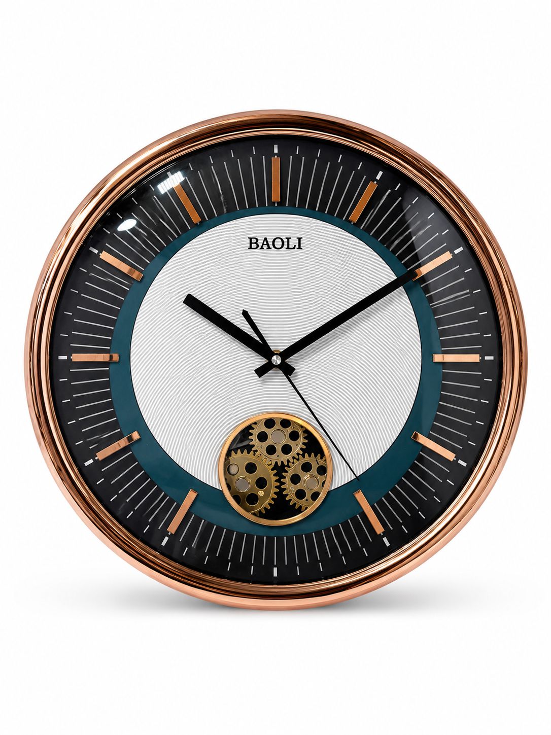Luxury Rose Gold Moving Gear Wall Clock with Silent Quartz Movement 40 CM