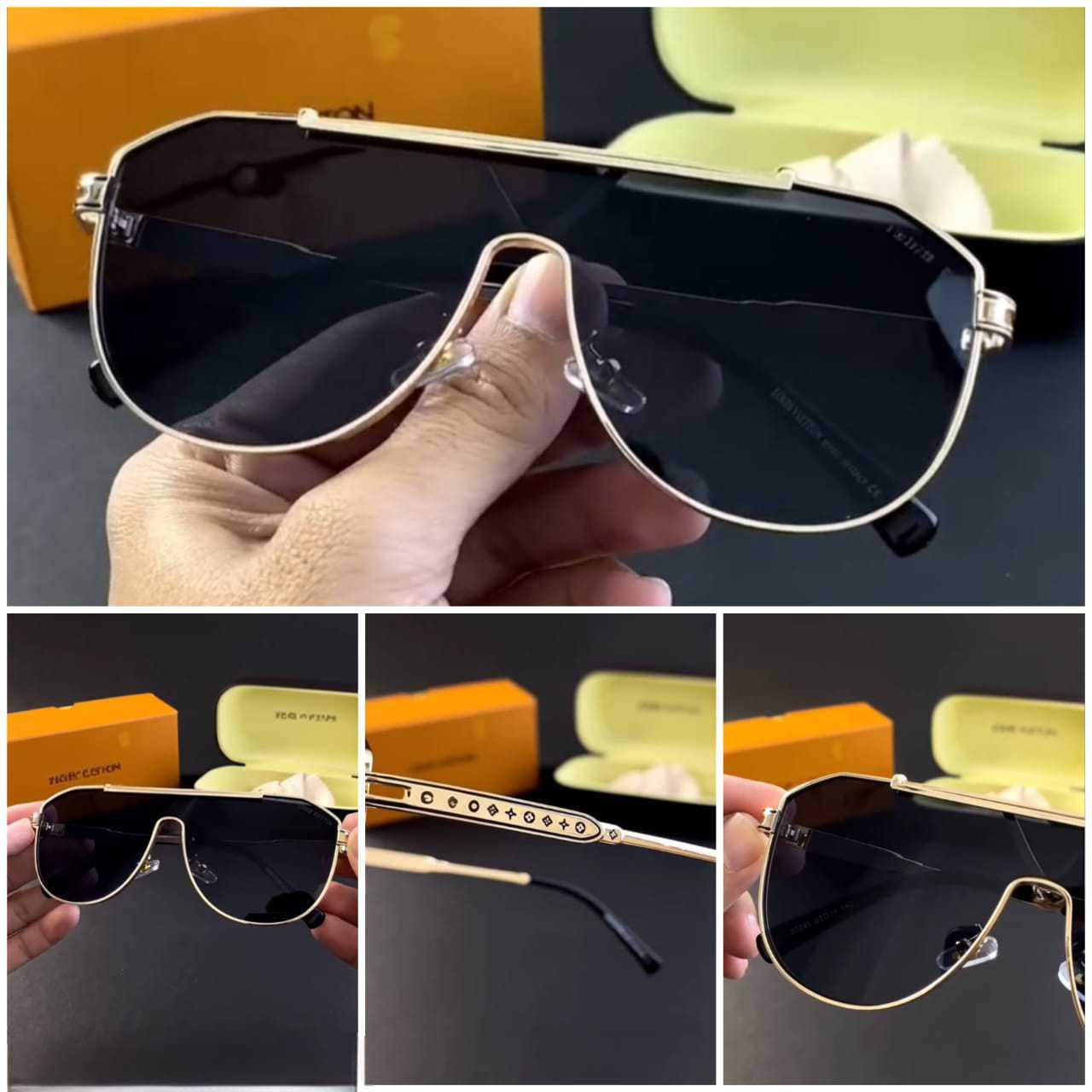 Luxury Gold Frame Aviator Sunglasses – Black Lens | Designer Unisex UV Protection